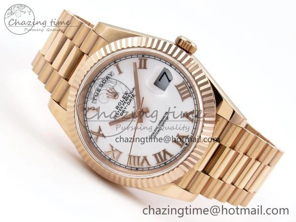Day Date 40 RG JDF 904L Steel White Roman Dial on President Bracelet VR3255 V3 (Gain Weight)