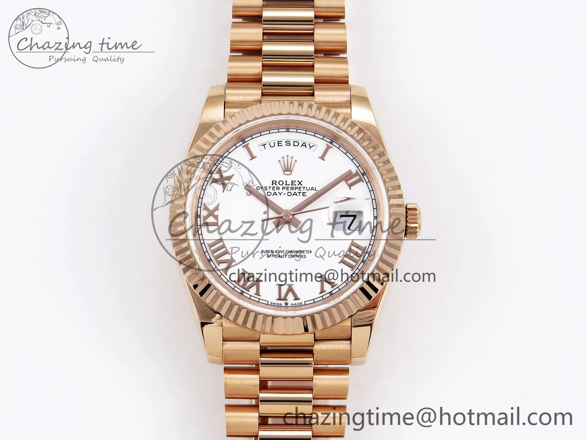 Day Date 40 RG JDF 904L Steel White Roman Dial on President Bracelet VR3255 V3 (Gain Weight)