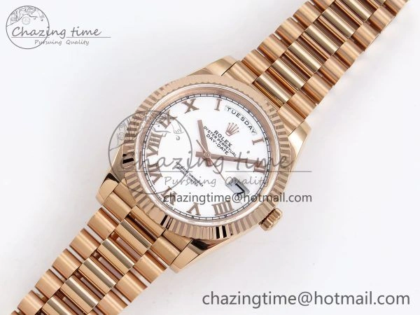 Day Date 40 RG JDF 904L Steel White Roman Dial on President Bracelet VR3255 V3 (Gain Weight)