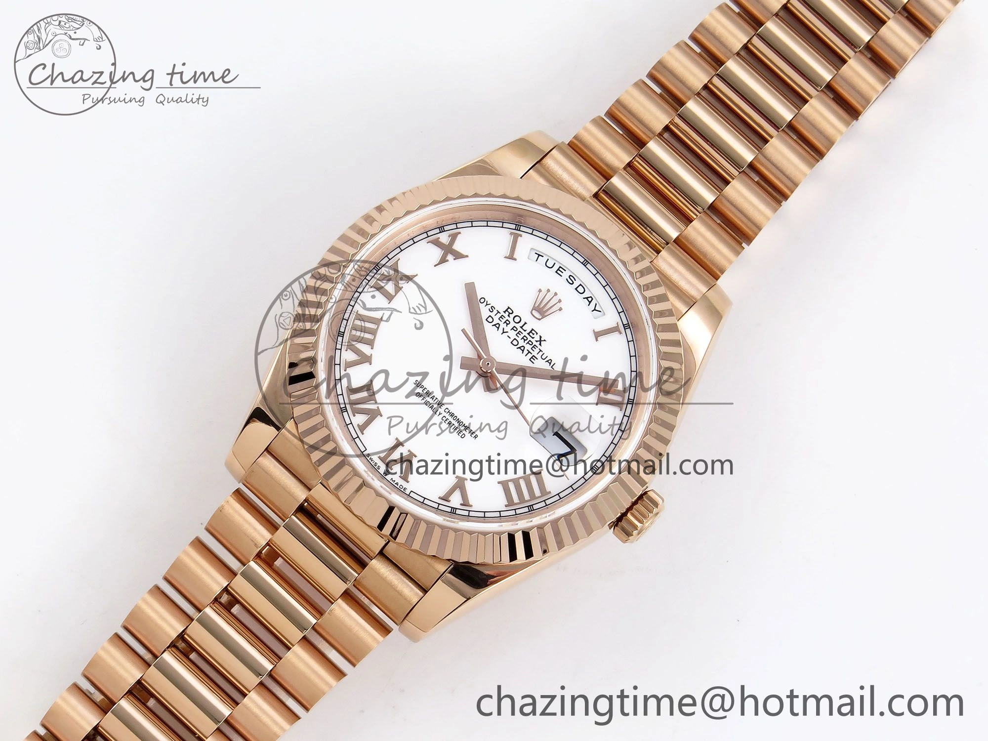 Day Date 40 RG JDF 904L Steel White Roman Dial on President Bracelet VR3255 V3 (Gain Weight)