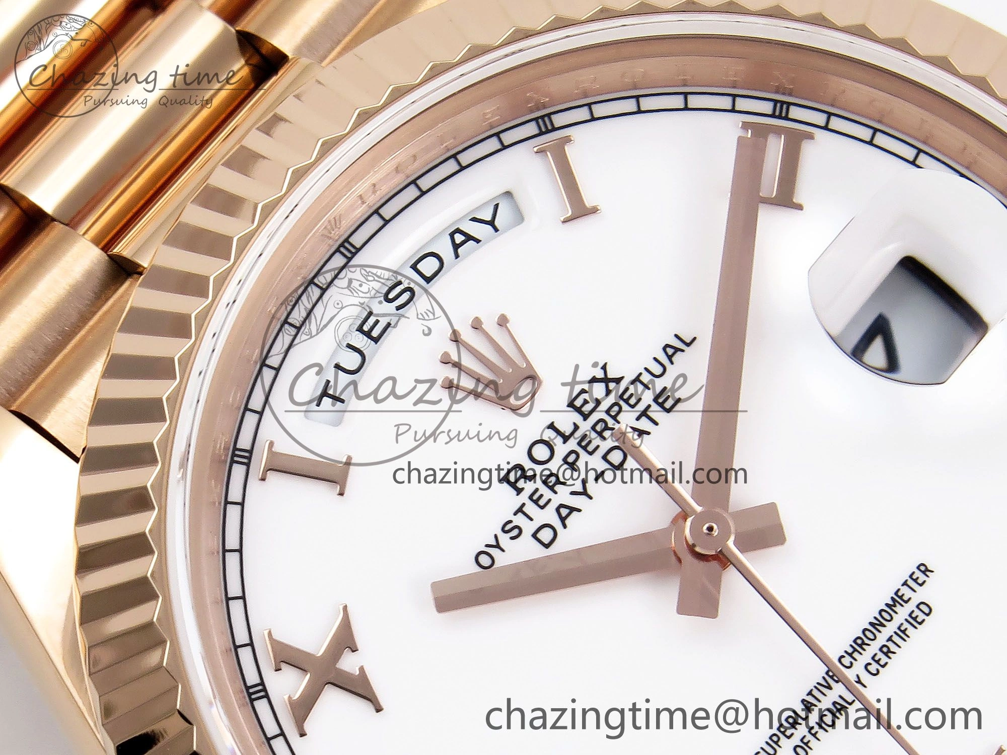 Day Date 40 RG JDF 904L Steel White Roman Dial on President Bracelet VR3255 V3 (Gain Weight)