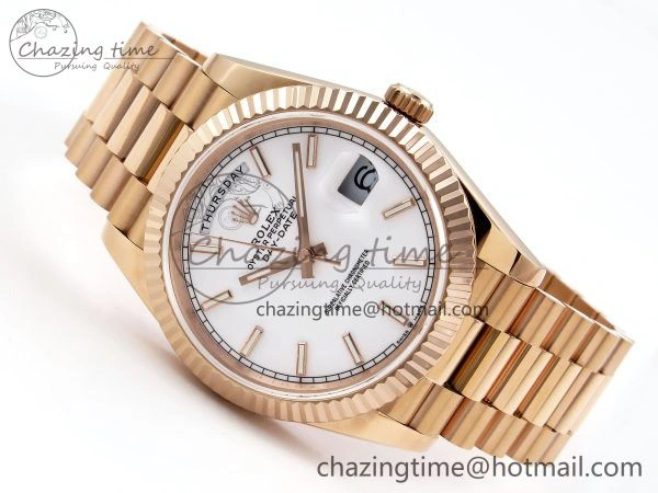 Day Date 40 RG JDF 904L Steel White Stick Dial on President Bracelet VR3255 V3 (Gain Weight)