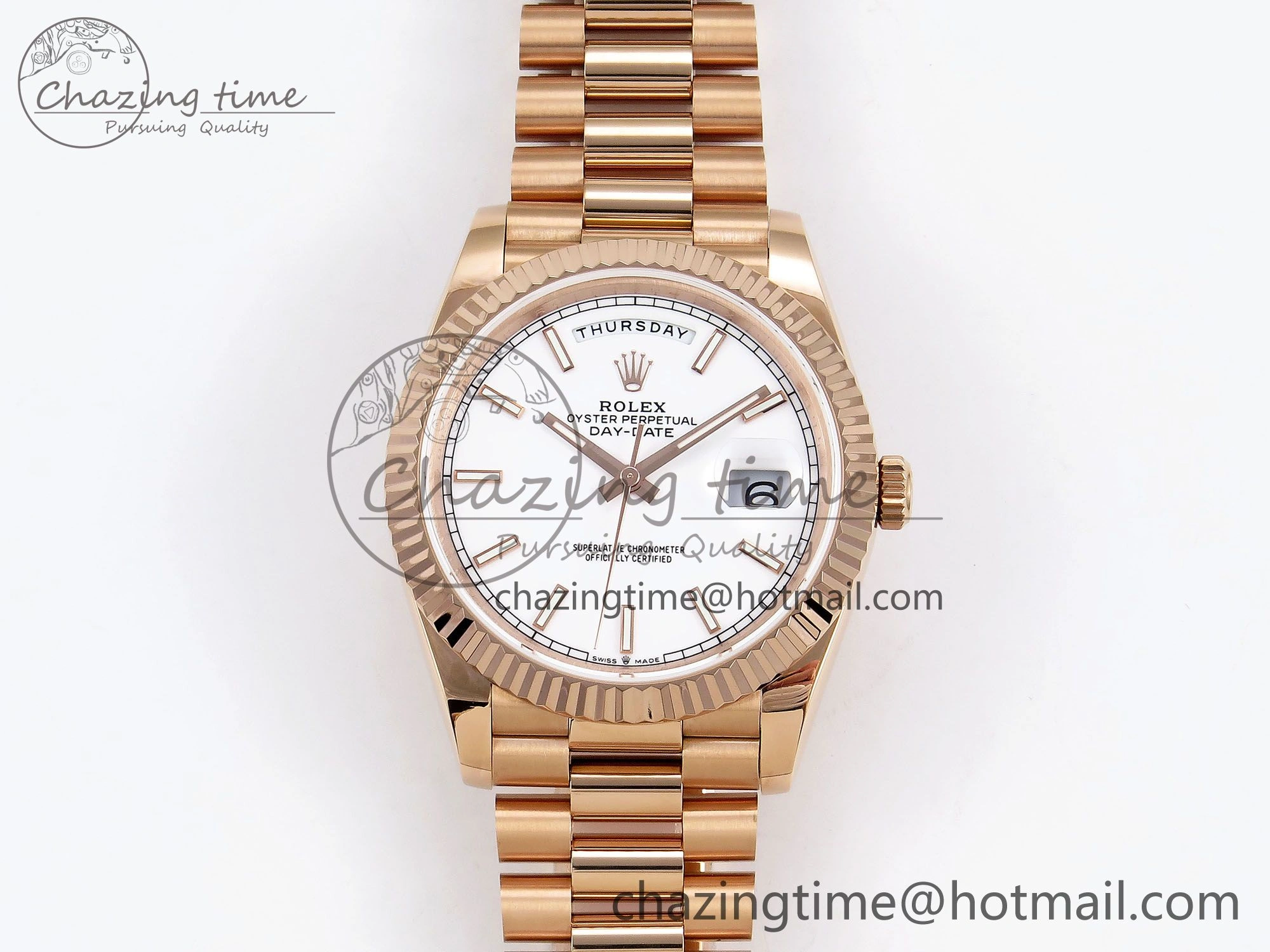 Day Date 40 RG JDF 904L Steel White Stick Dial on President Bracelet VR3255 V3 (Gain Weight)
