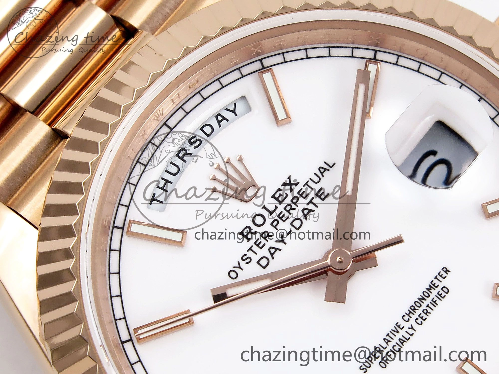 Day Date 40 RG JDF 904L Steel White Stick Dial on President Bracelet VR3255 V3 (Gain Weight)