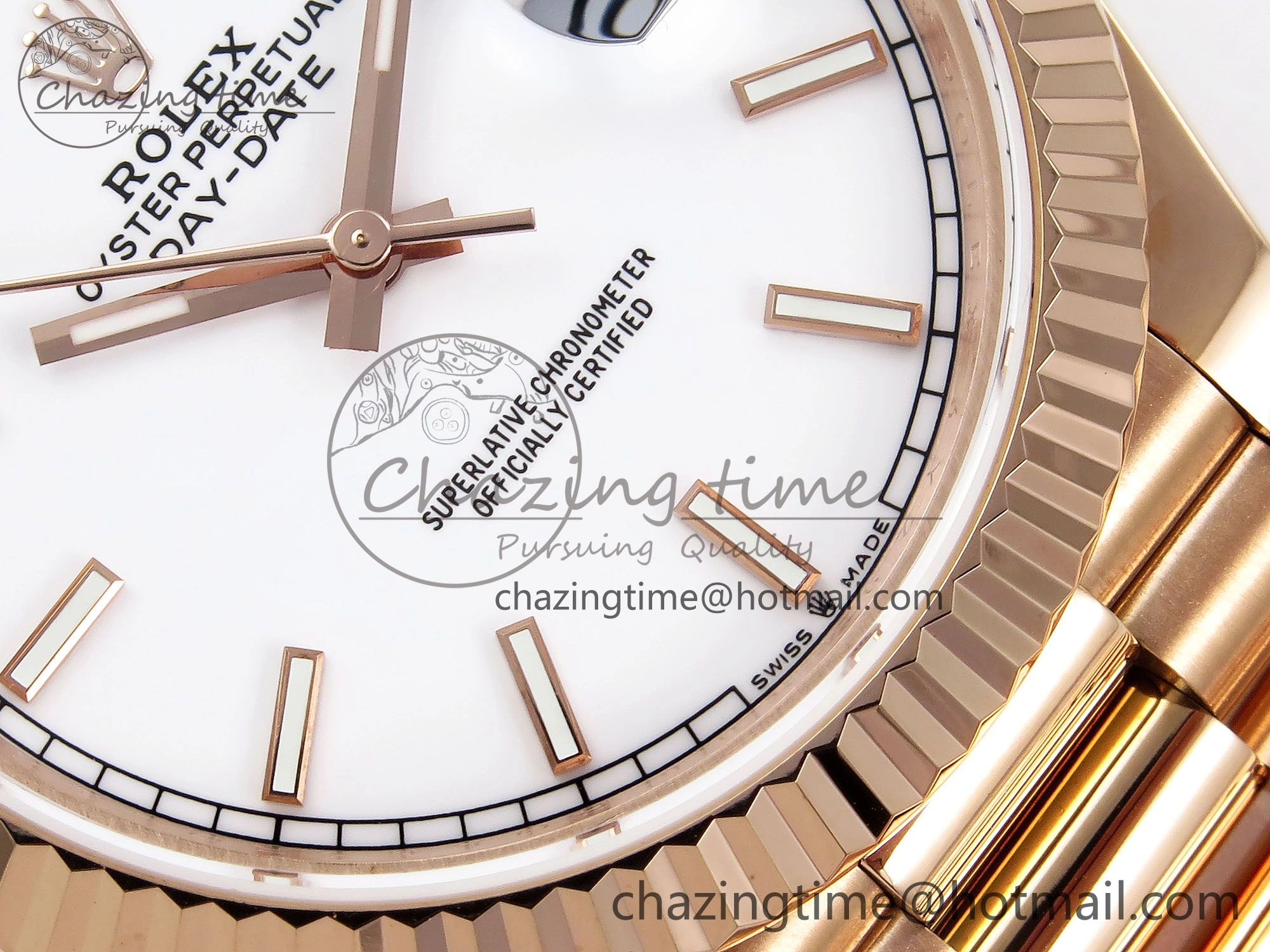 Day Date 40 RG JDF 904L Steel White Stick Dial on President Bracelet VR3255 V3 (Gain Weight)