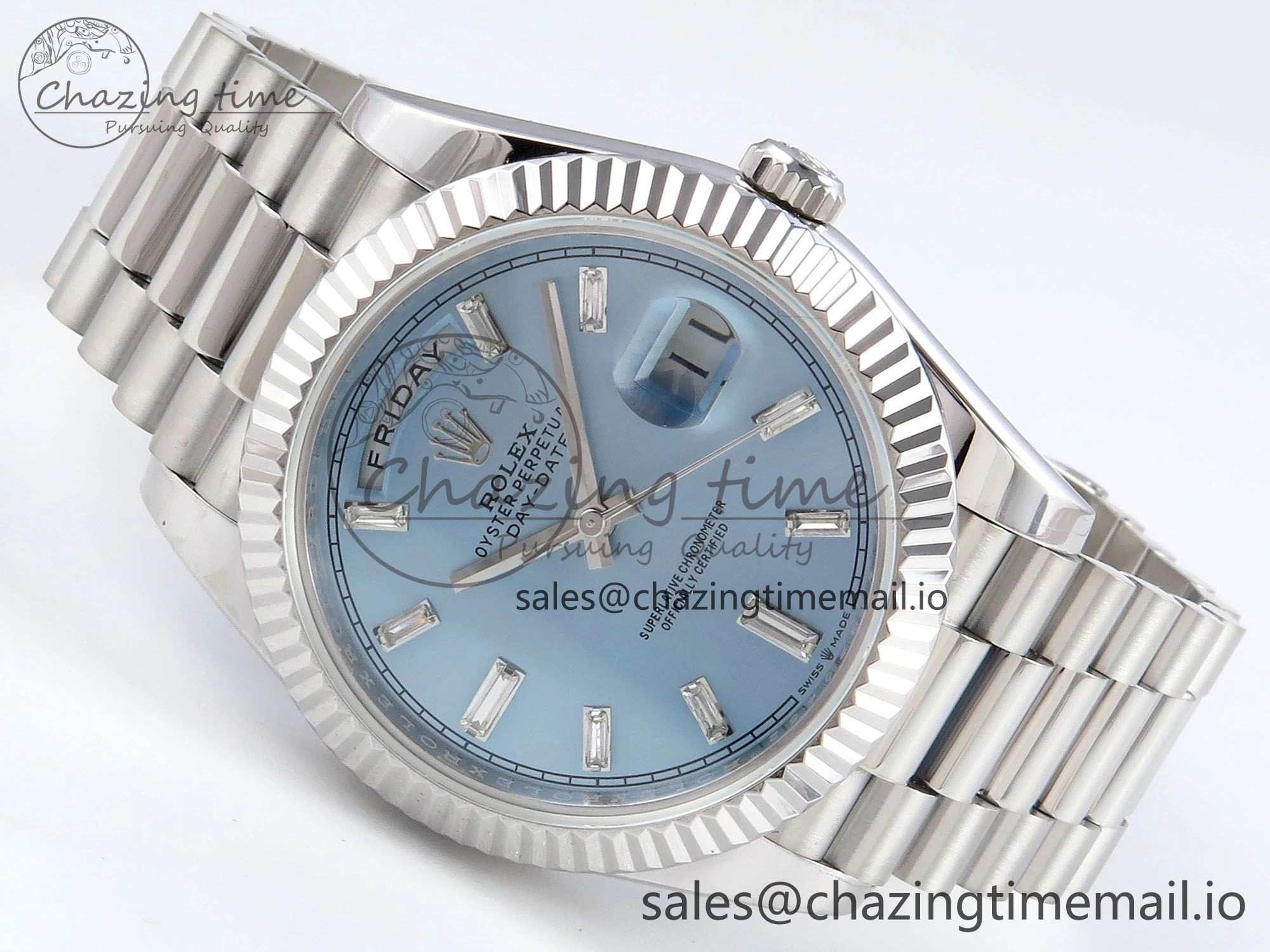 Day Date 40 SS 228236 KF 1:1 Best Edition Ice Blue Crystal Dial on President Bracelet VR3255 (Gain Weight)