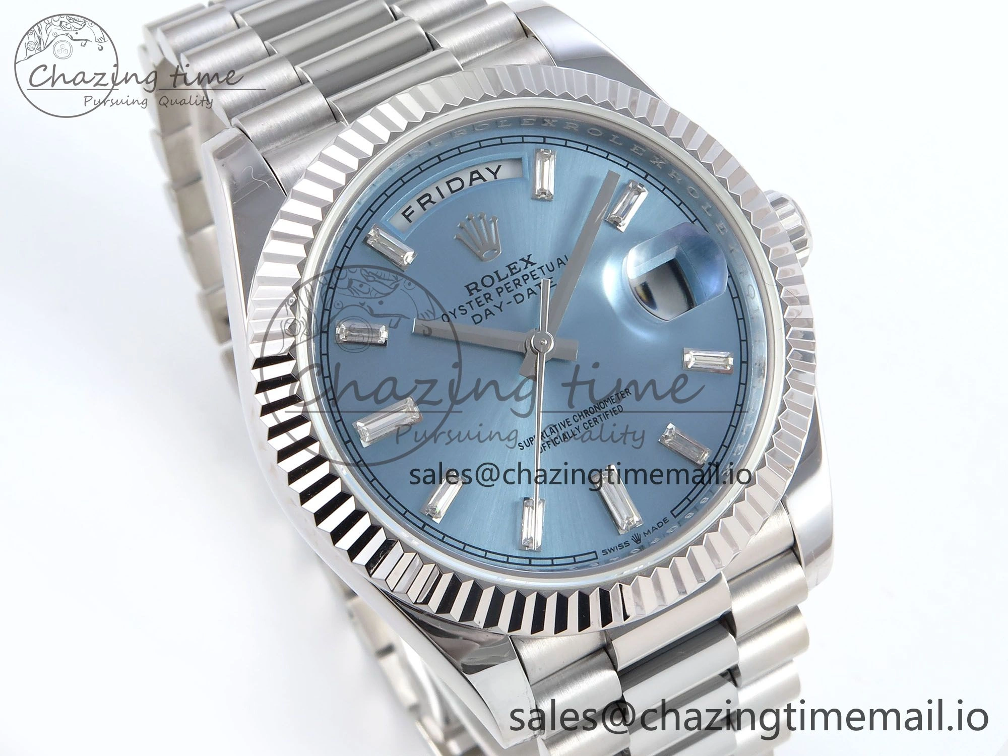 Day Date 40 SS 228236 KF 1:1 Best Edition Ice Blue Crystal Dial on President Bracelet VR3255 (Gain Weight)