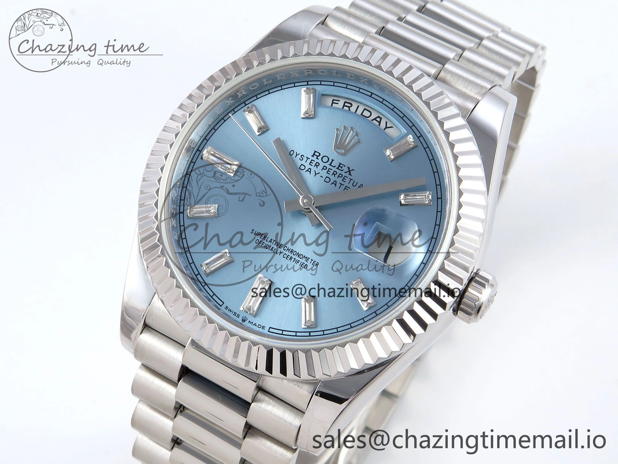 Day Date 40 SS 228236 KF 1:1 Best Edition Ice Blue Crystal Dial on President Bracelet VR3255 (Gain Weight)