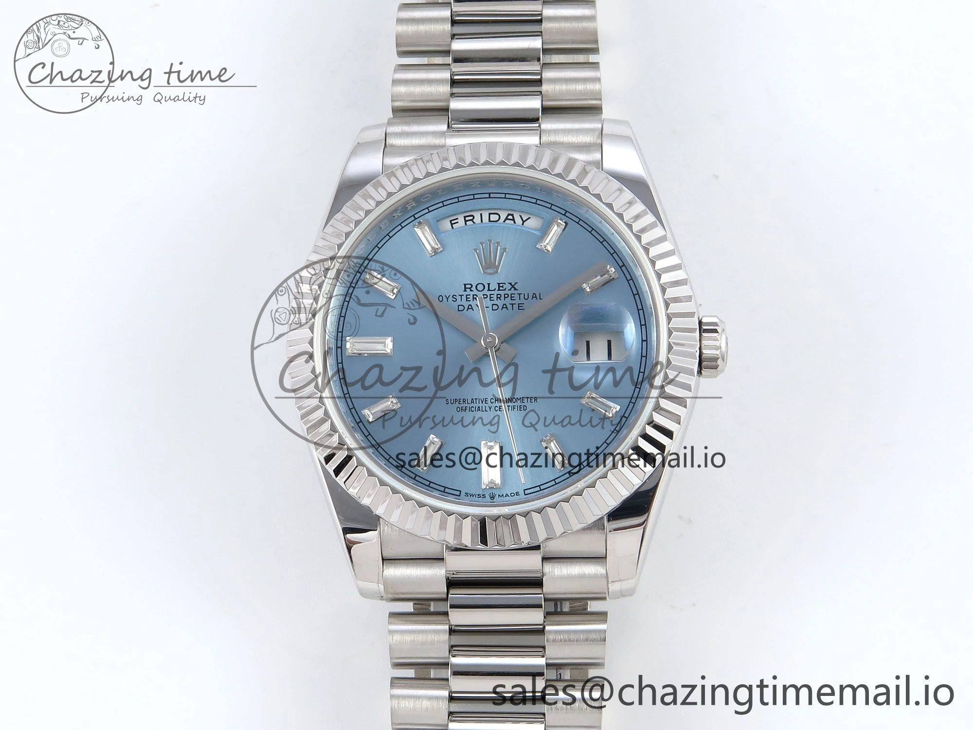 Day Date 40 SS 228236 KF 1:1 Best Edition Ice Blue Crystal Dial on President Bracelet VR3255 (Gain Weight)