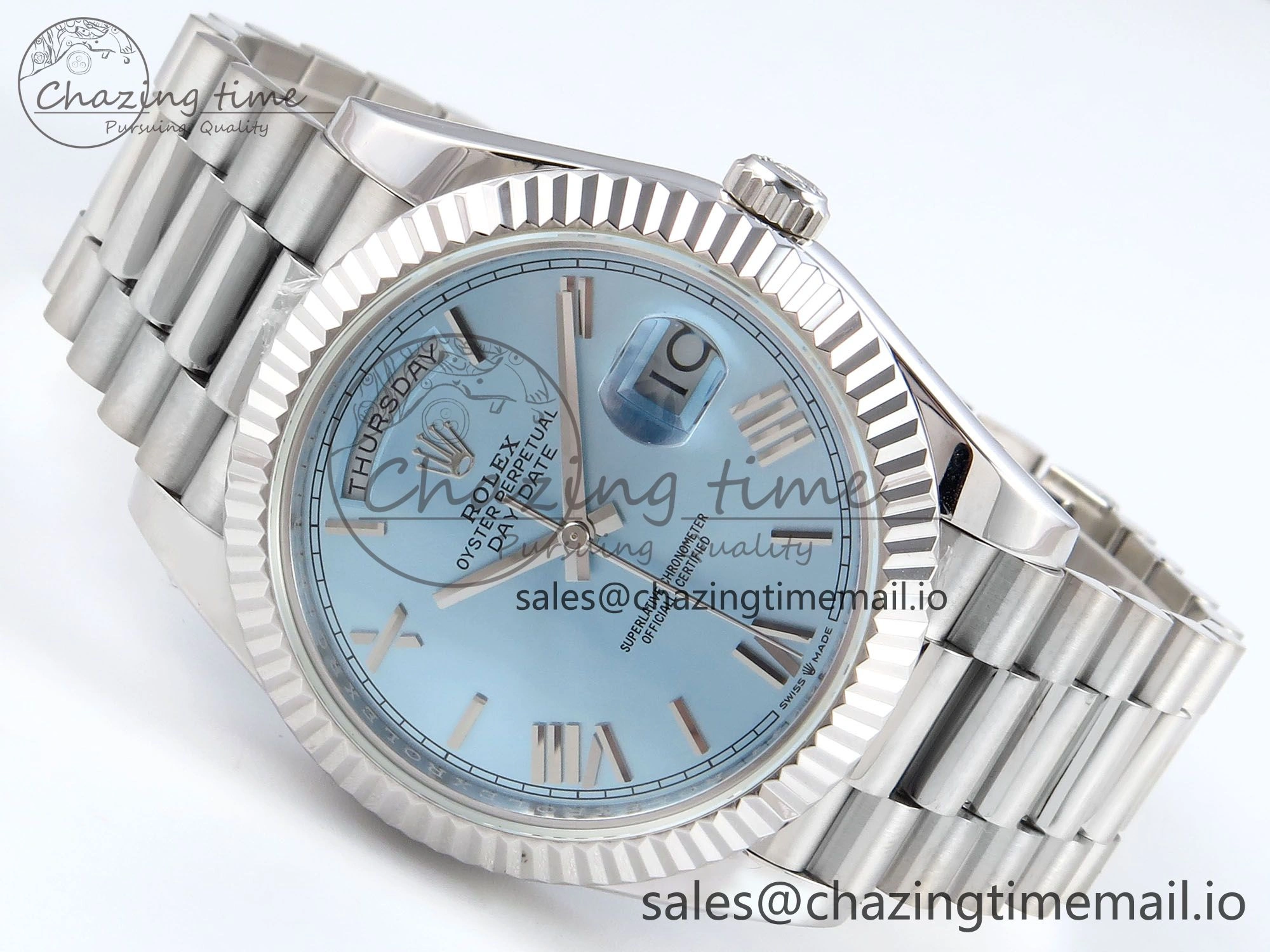 Day Date 40 SS 228236 KF 1:1 Best Edition Ice Blue Roman Dial on President Bracelet VR3255 (Gain Weight)