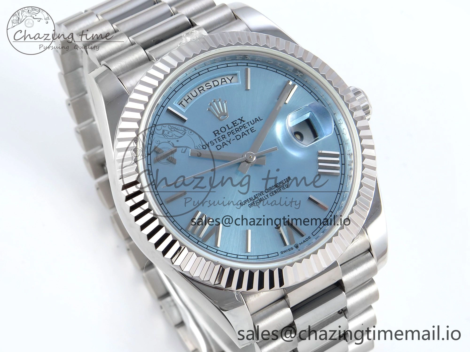 Day Date 40 SS 228236 KF 1:1 Best Edition Ice Blue Roman Dial on President Bracelet VR3255 (Gain Weight)