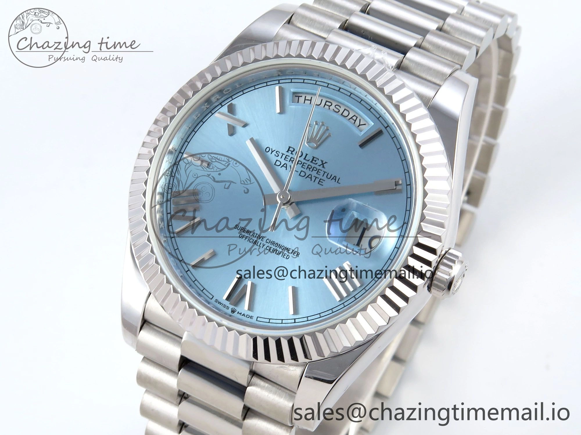 Day Date 40 SS 228236 KF 1:1 Best Edition Ice Blue Roman Dial on President Bracelet VR3255 (Gain Weight)