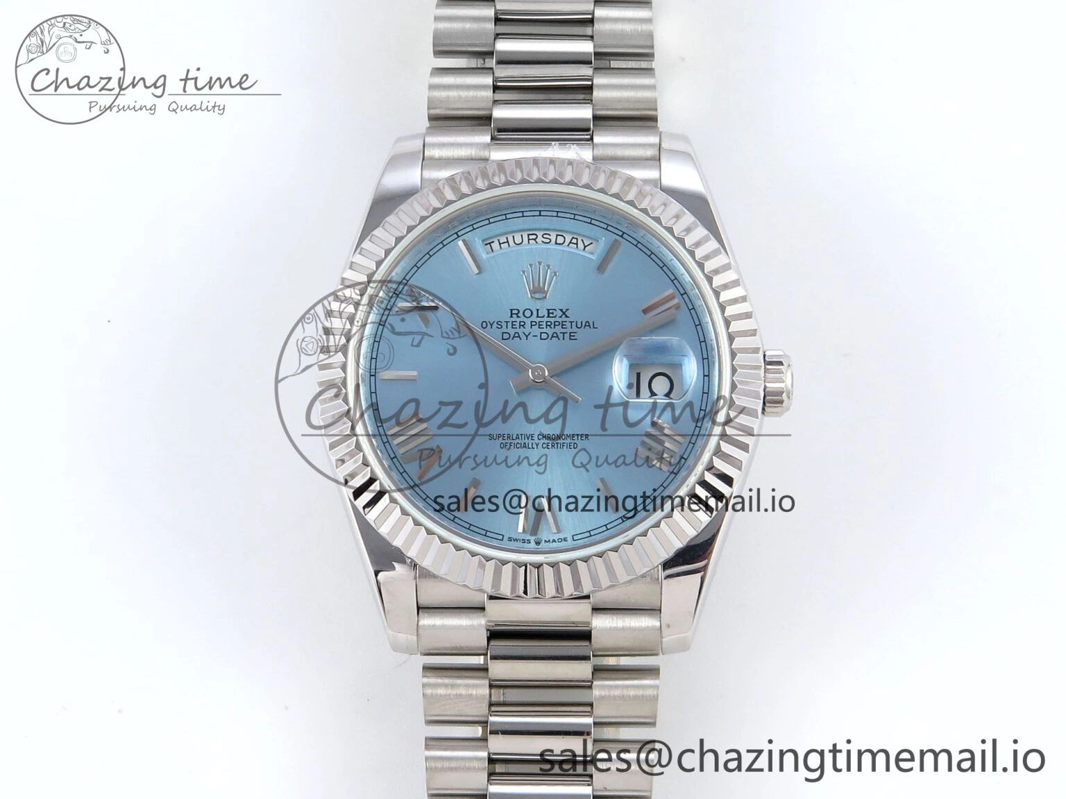 Day Date 40 SS 228236 KF 1:1 Best Edition Ice Blue Roman Dial on President Bracelet VR3255 (Gain Weight)