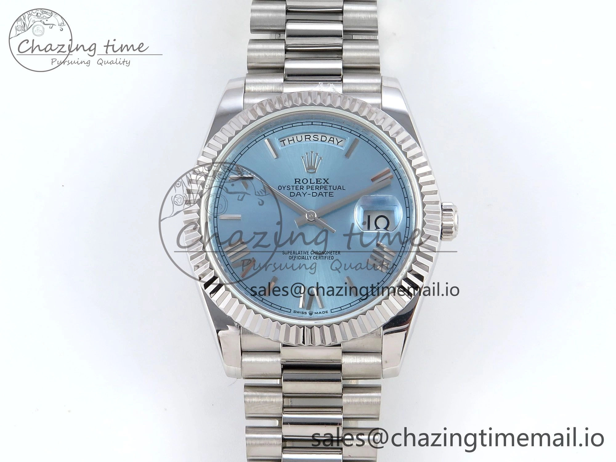 Day Date 40 SS 228236 KF 1:1 Best Edition Ice Blue Roman Dial on President Bracelet VR3255 (Gain Weight)