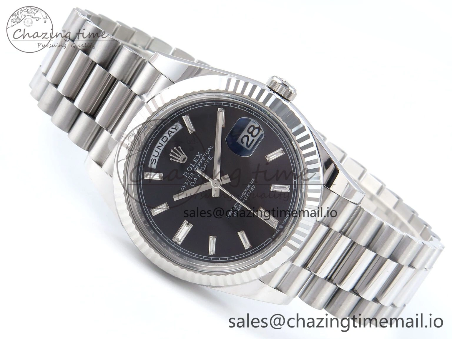 Day Date 40 SS 228236 THBF 1:1 Best Edition Black Crystal Dial on President Bracelet VR3255 V3 (Gain Weight)
