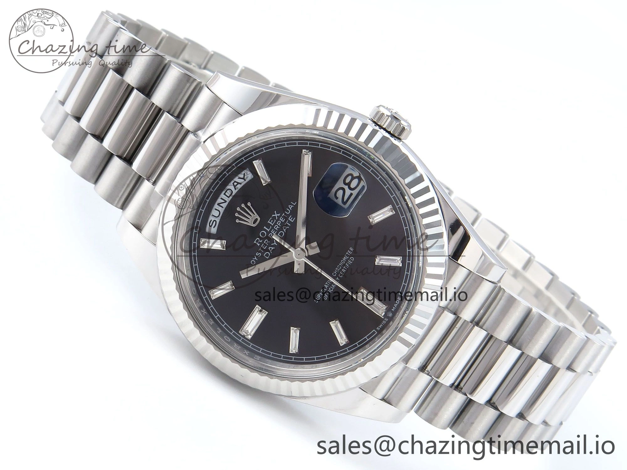 Day Date 40 SS 228236 THBF 1:1 Best Edition Black Crystal Dial on President Bracelet VR3255 V3 (Gain Weight)