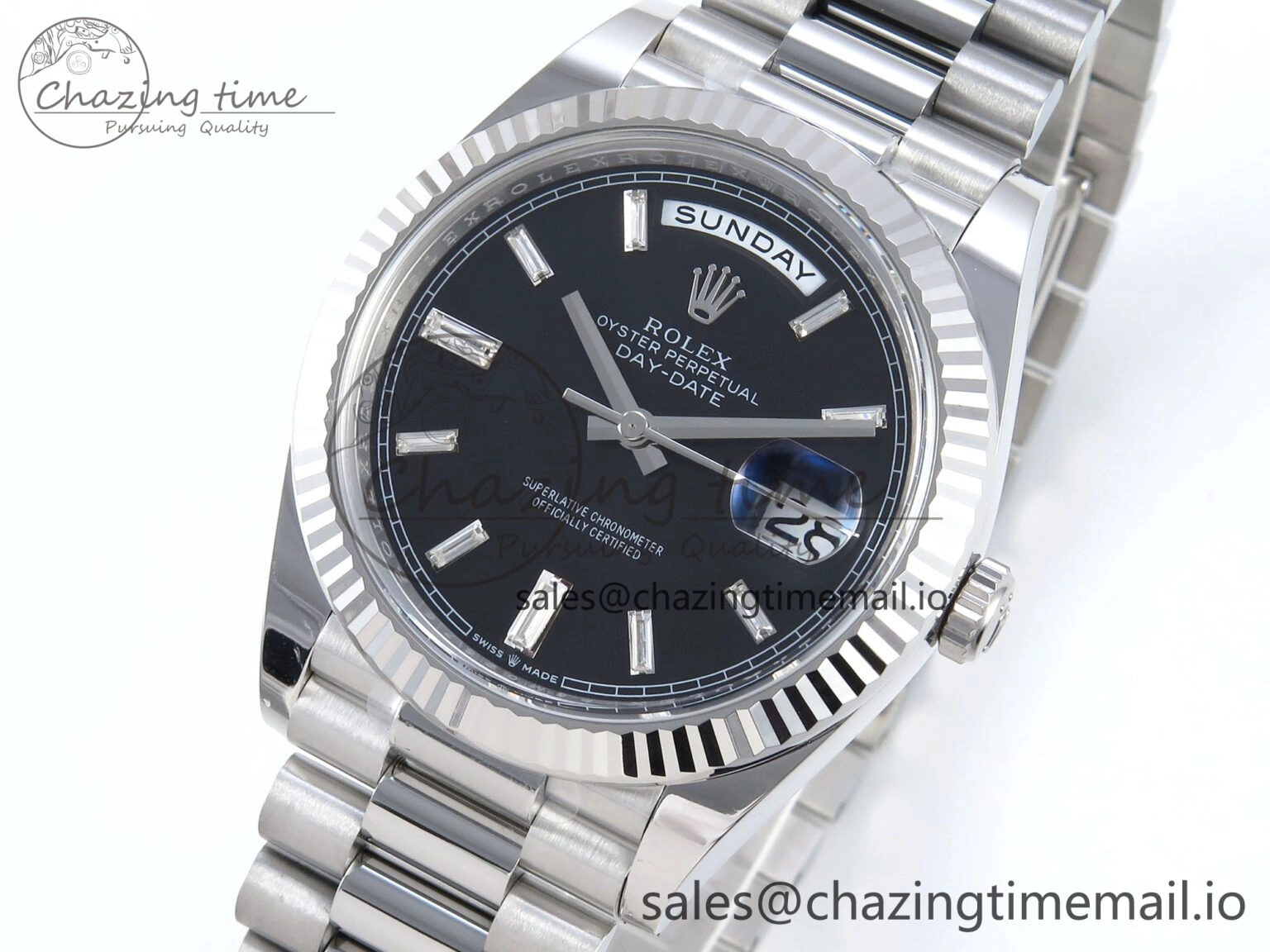 Day Date 40 SS 228236 THBF 1:1 Best Edition Black Crystal Dial on President Bracelet VR3255 V3 (Gain Weight)