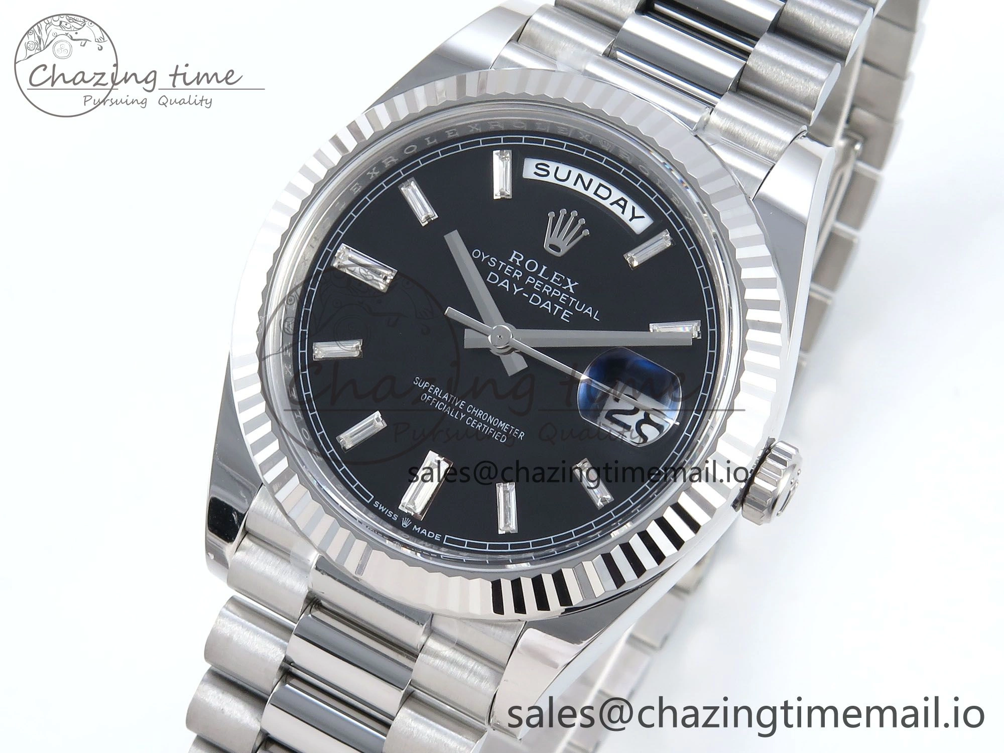 Day Date 40 SS 228236 THBF 1:1 Best Edition Black Crystal Dial on President Bracelet VR3255 V3 (Gain Weight)