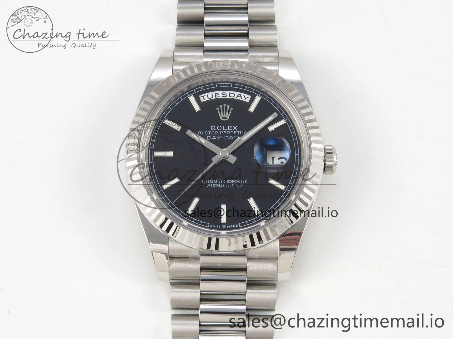 Day Date 40 SS 228236 THBF 1:1 Best Edition Black Marker Dial on President Bracelet VR3255 V3 (Gain Weight)