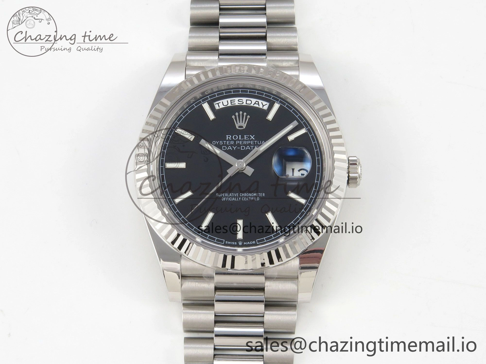 Day Date 40 SS 228236 THBF 1:1 Best Edition Black Marker Dial on President Bracelet VR3255 V3 (Gain Weight)