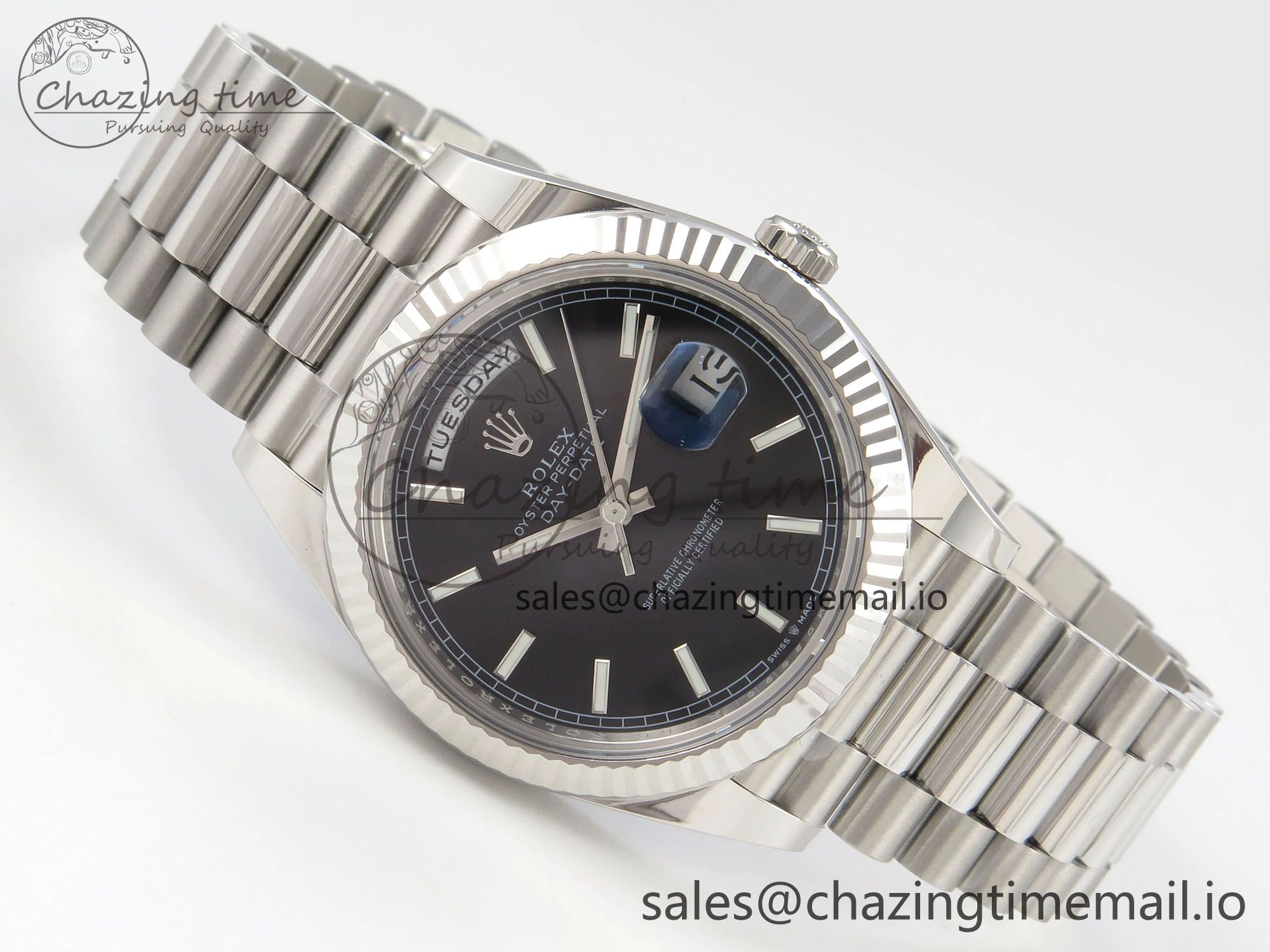 Day Date 40 SS 228236 THBF 1:1 Best Edition Black Marker Dial on President Bracelet VR3255 V3 (Gain Weight)