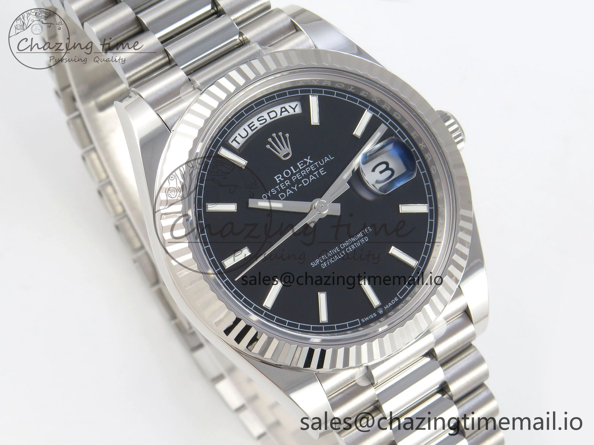 Day Date 40 SS 228236 THBF 1:1 Best Edition Black Marker Dial on President Bracelet VR3255 V3 (Gain Weight)