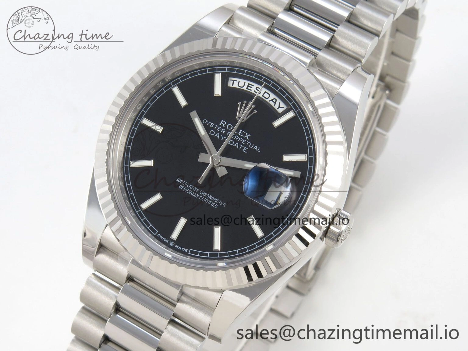 Day Date 40 SS 228236 THBF 1:1 Best Edition Black Marker Dial on President Bracelet VR3255 V3 (Gain Weight)
