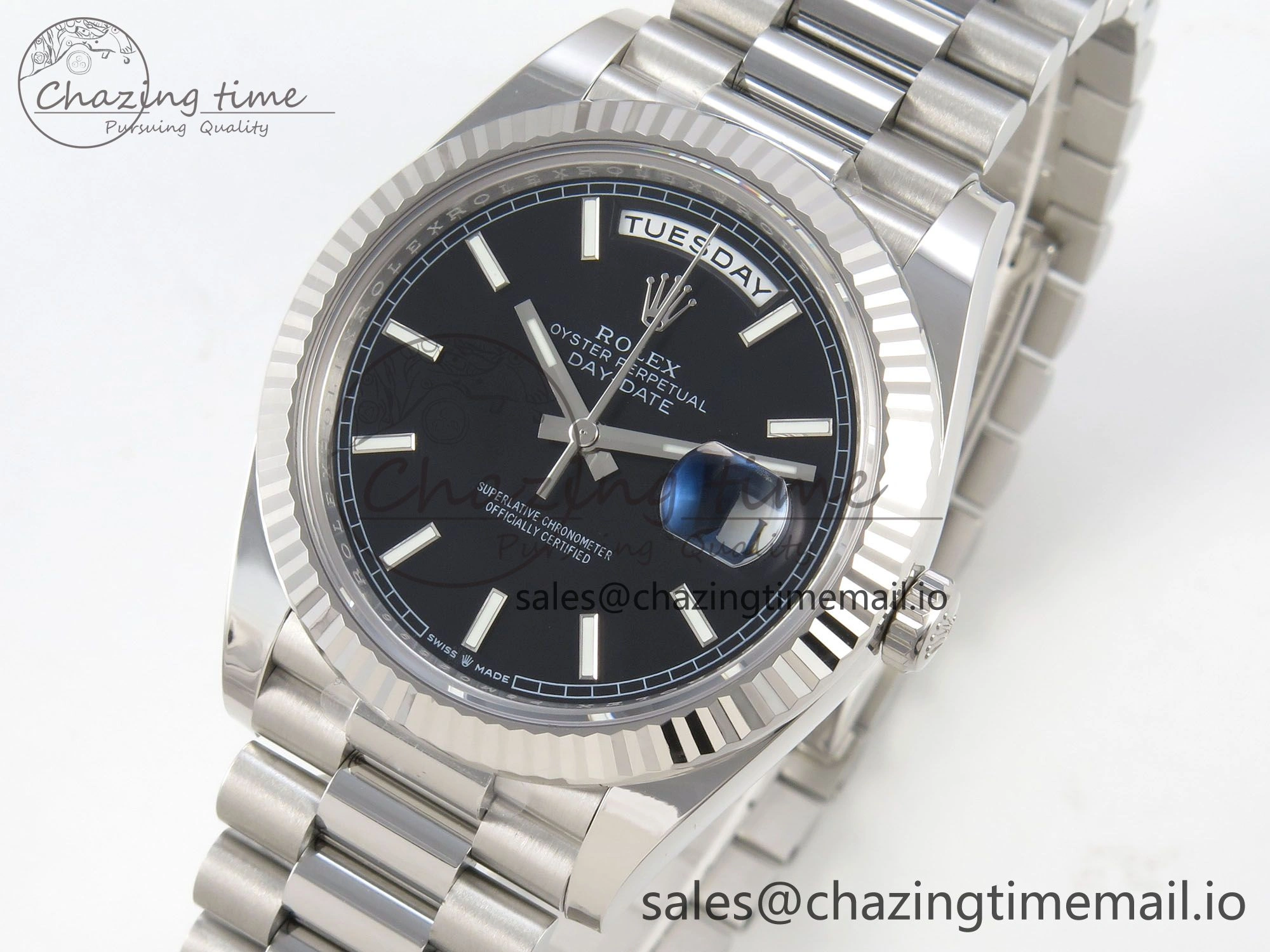 Day Date 40 SS 228236 THBF 1:1 Best Edition Black Marker Dial on President Bracelet VR3255 V3 (Gain Weight)