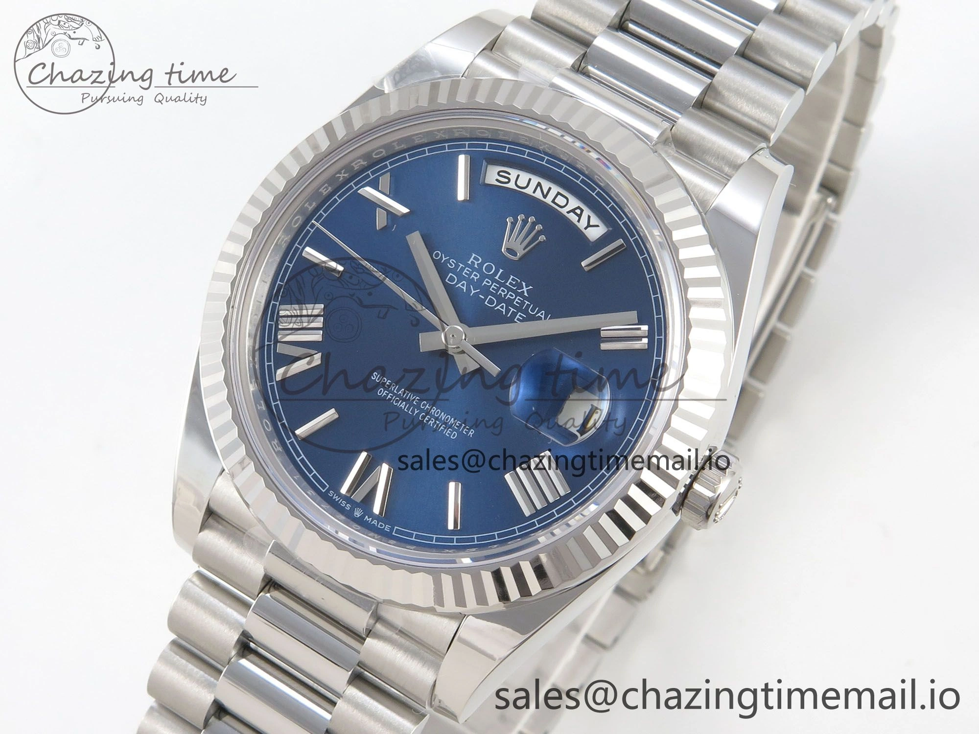 Day Date 40 SS 228236 THBF 1:1 Best Edition Blue Roman Dial on President Bracelet VR3255 V3 (Gain Weight)