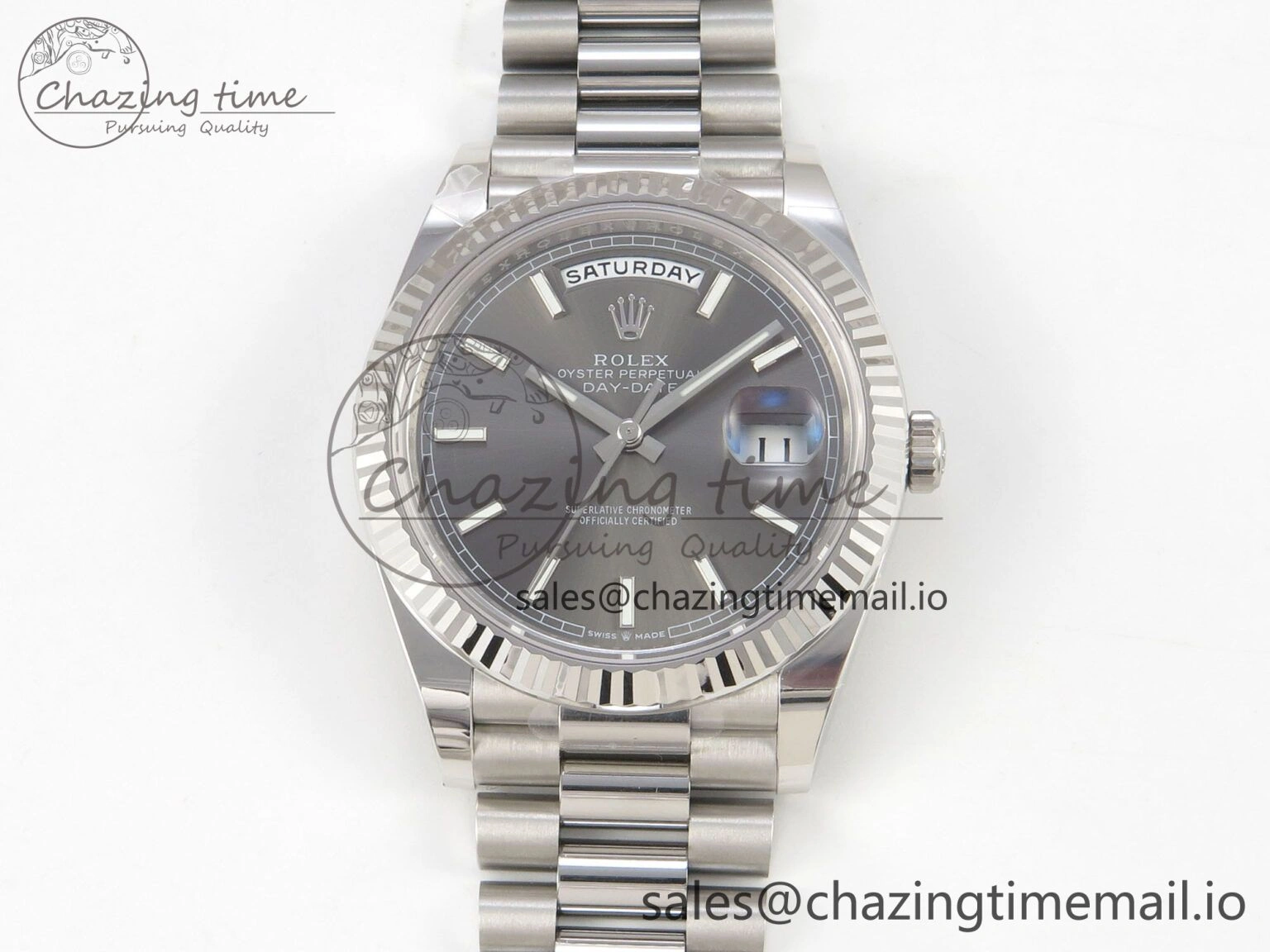 Day Date 40 SS 228236 THBF 1:1 Best Edition Gray Marker Dial on President Bracelet VR3255 V3 (Gain Weight)