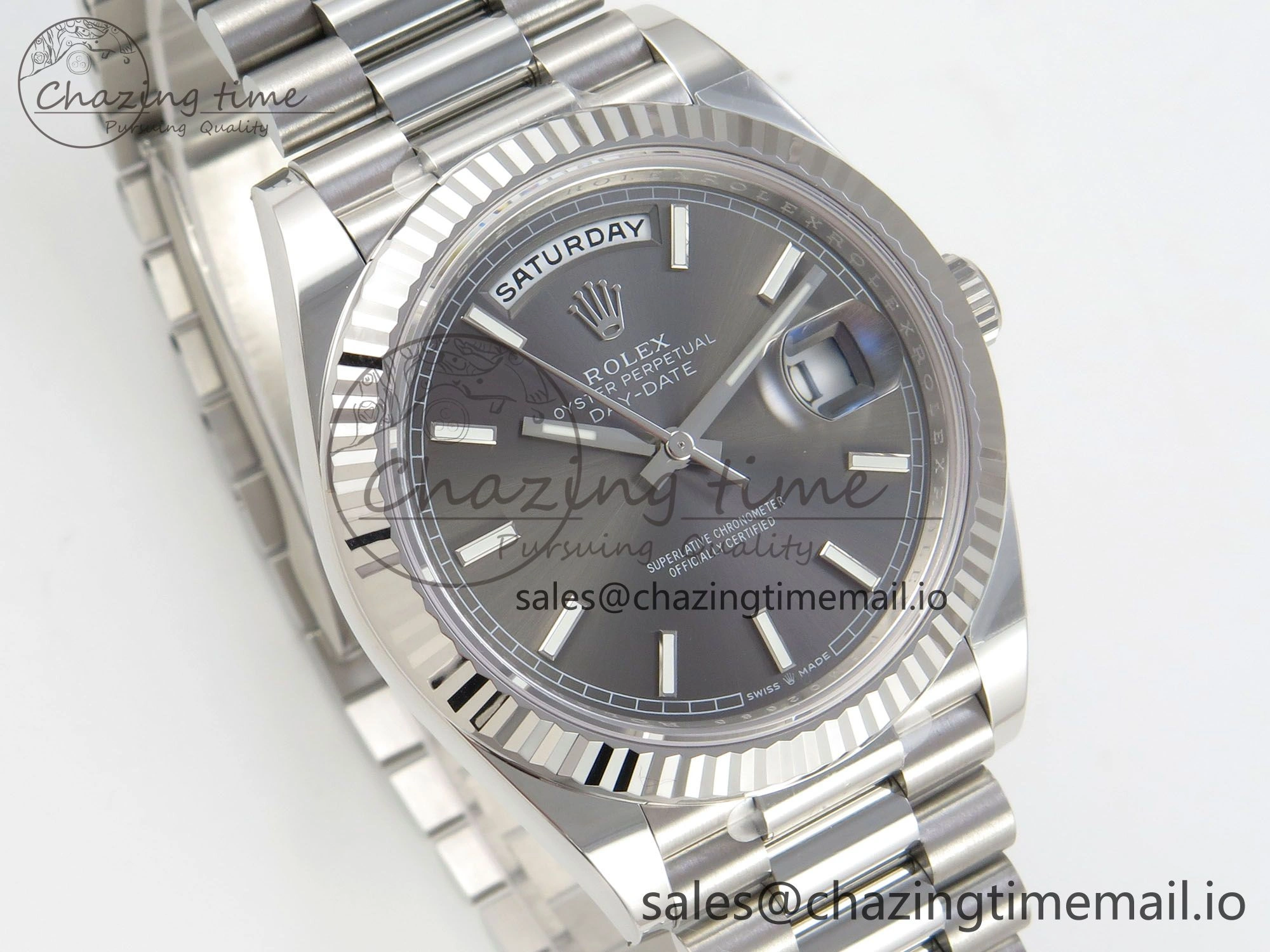 Day Date 40 SS 228236 THBF 1:1 Best Edition Gray Marker Dial on President Bracelet VR3255 V3 (Gain Weight)
