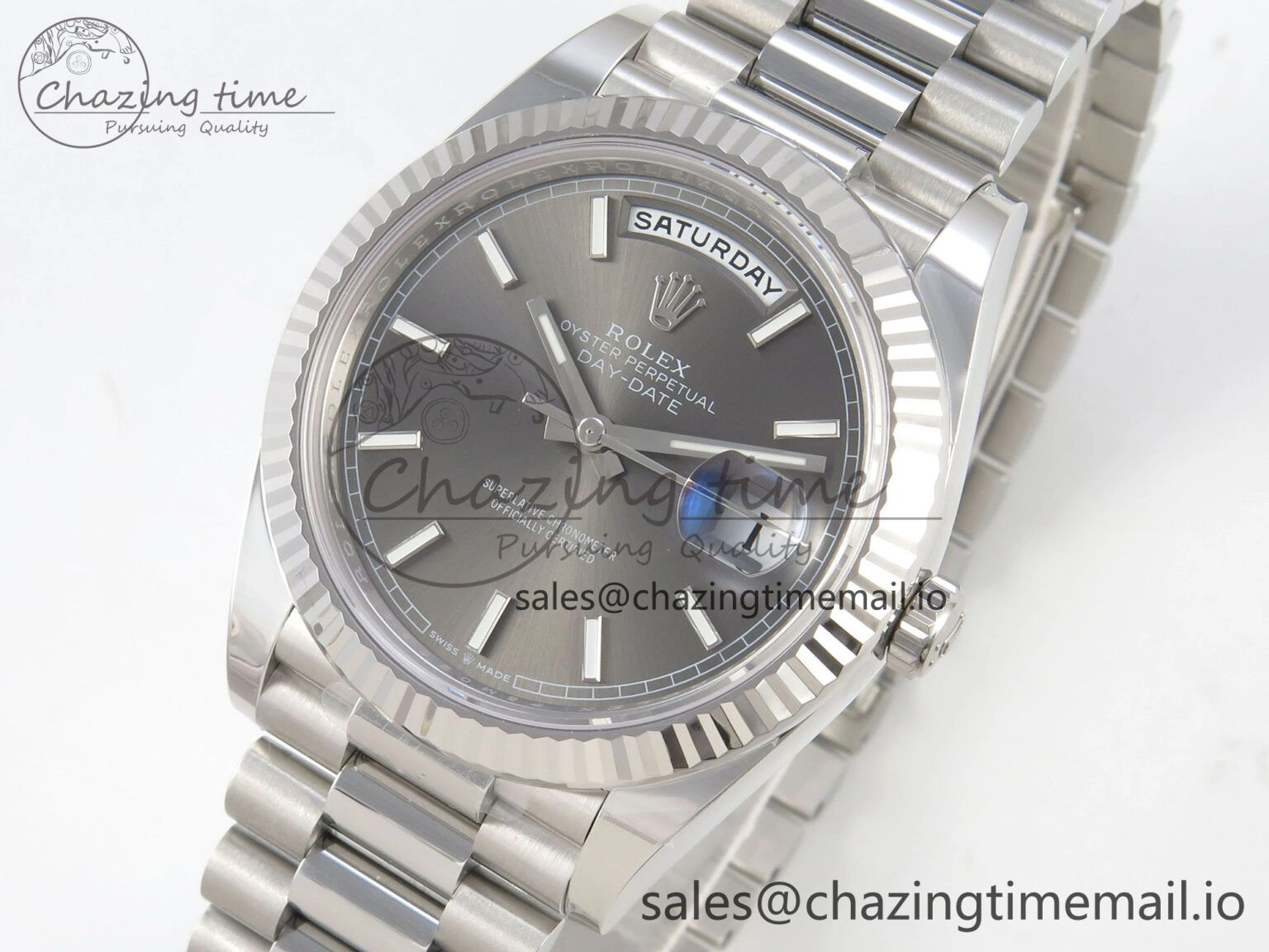 Day Date 40 SS 228236 THBF 1:1 Best Edition Gray Marker Dial on President Bracelet VR3255 V3 (Gain Weight)