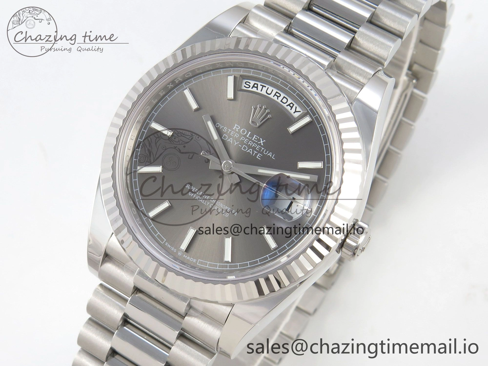 Day Date 40 SS 228236 THBF 1:1 Best Edition Gray Marker Dial on President Bracelet VR3255 V3 (Gain Weight)