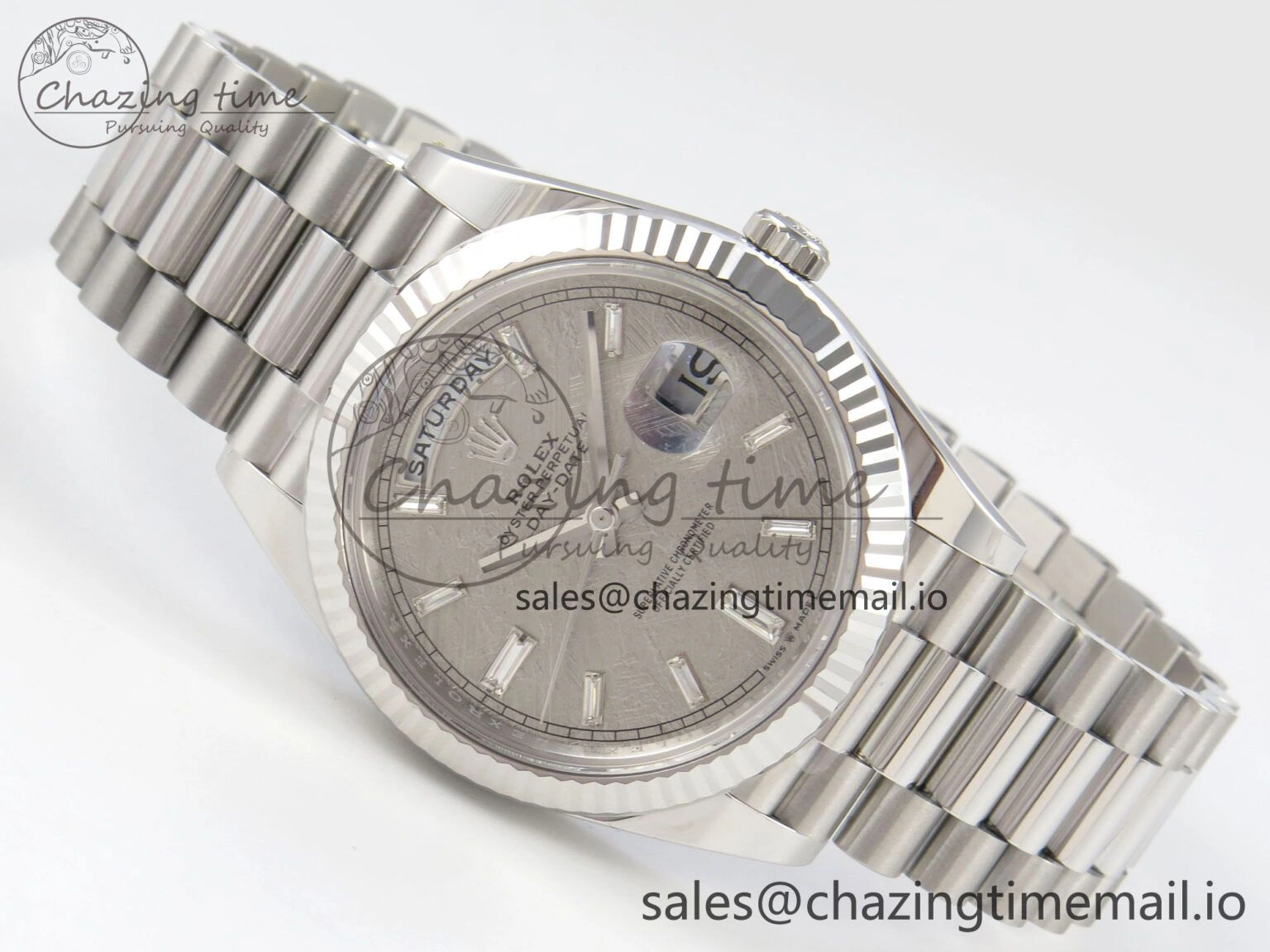 Day Date 40 SS 228236 THBF 1:1 Best Edition Grey Textured Crystal Dial on President Bracelet VR3255 V3 (Gain Weight)