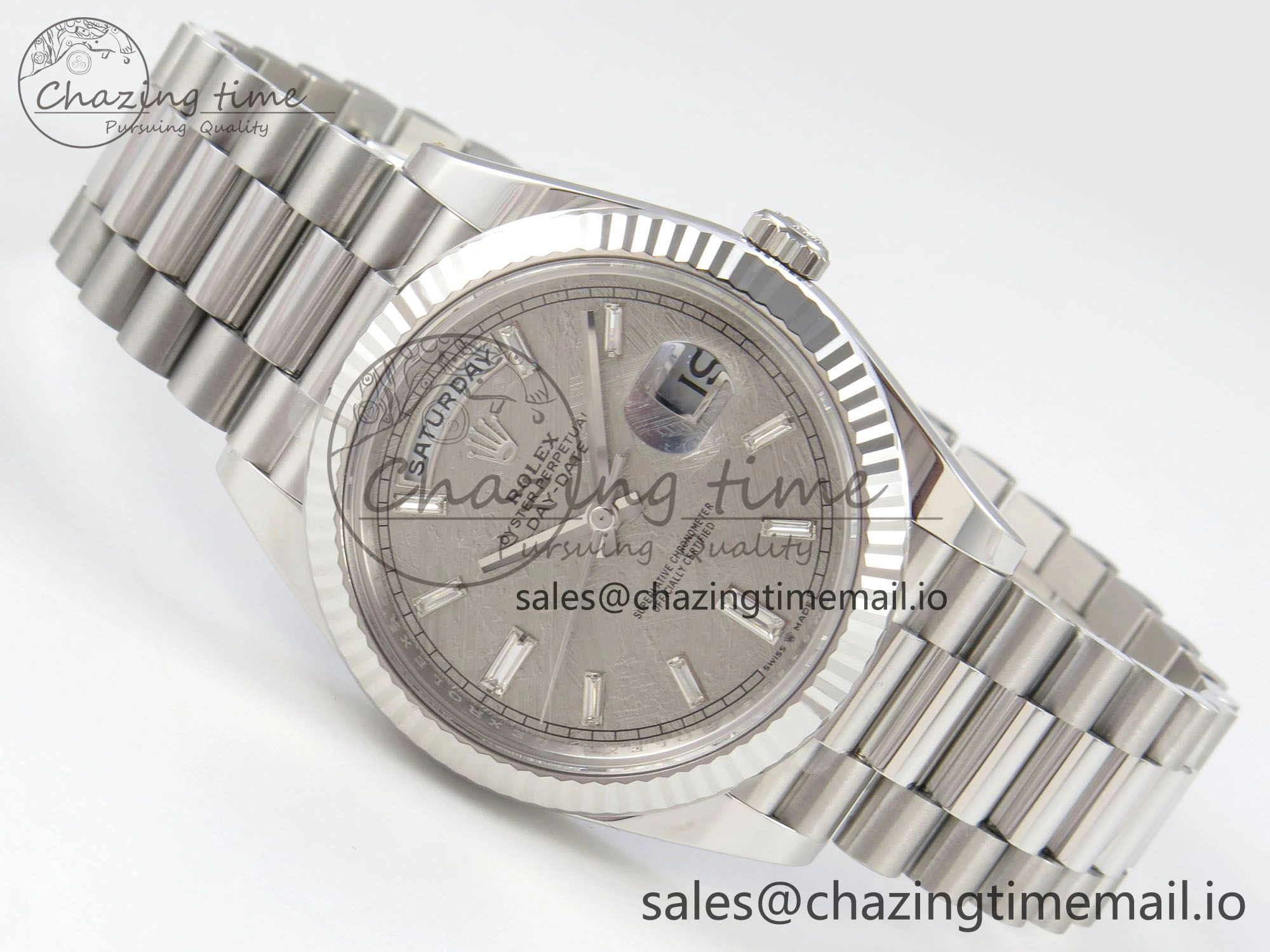 Day Date 40 SS 228236 THBF 1:1 Best Edition Grey Textured Crystal Dial on President Bracelet VR3255 V3 (Gain Weight)