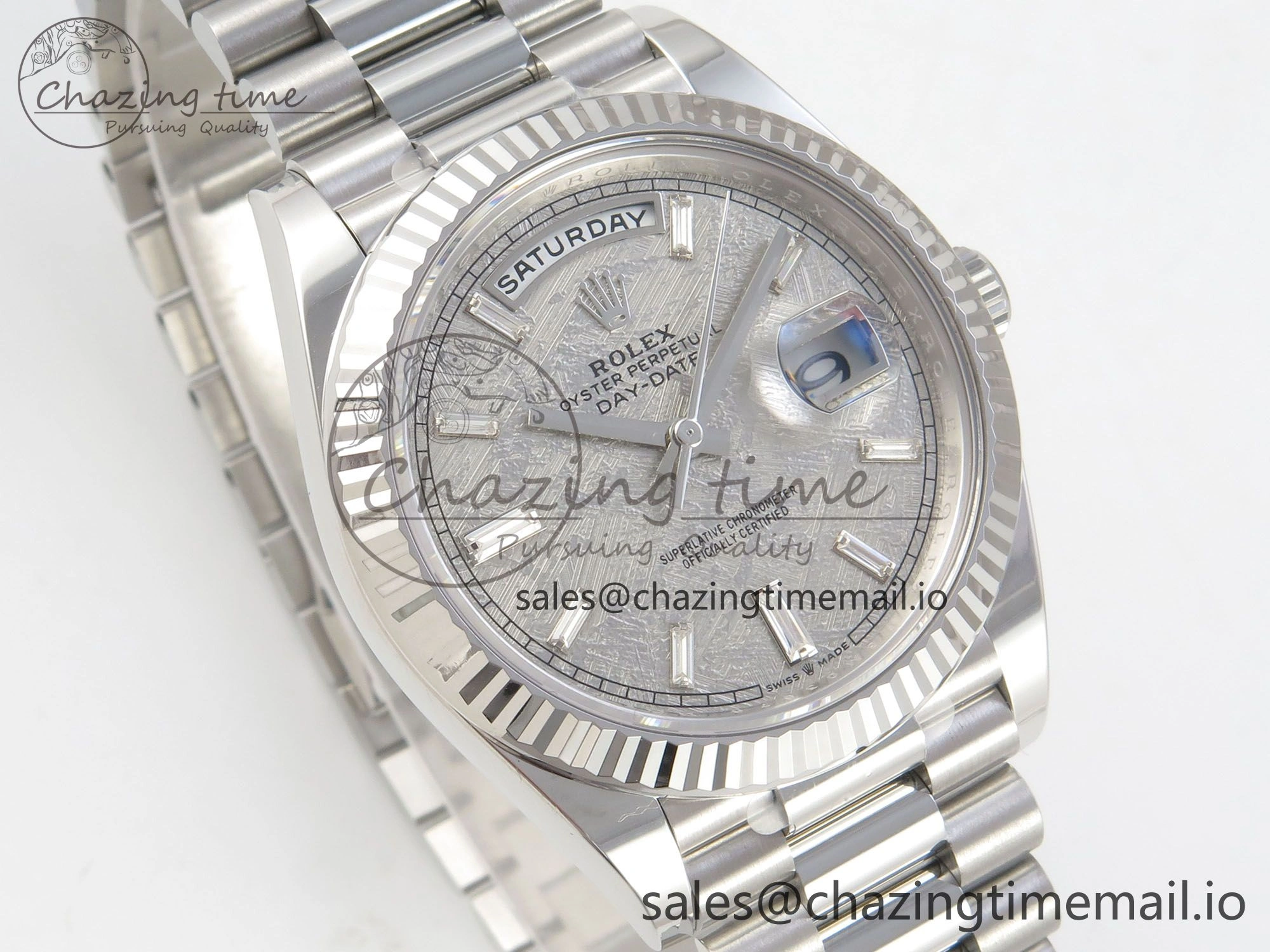Day Date 40 SS 228236 THBF 1:1 Best Edition Grey Textured Crystal Dial on President Bracelet VR3255 V3 (Gain Weight)