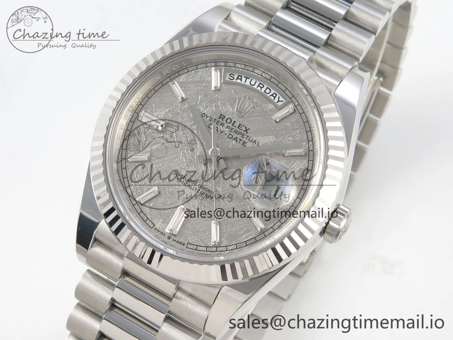 Day Date 40 SS 228236 THBF 1:1 Best Edition Grey Textured Crystal Dial on President Bracelet VR3255 V3 (Gain Weight)