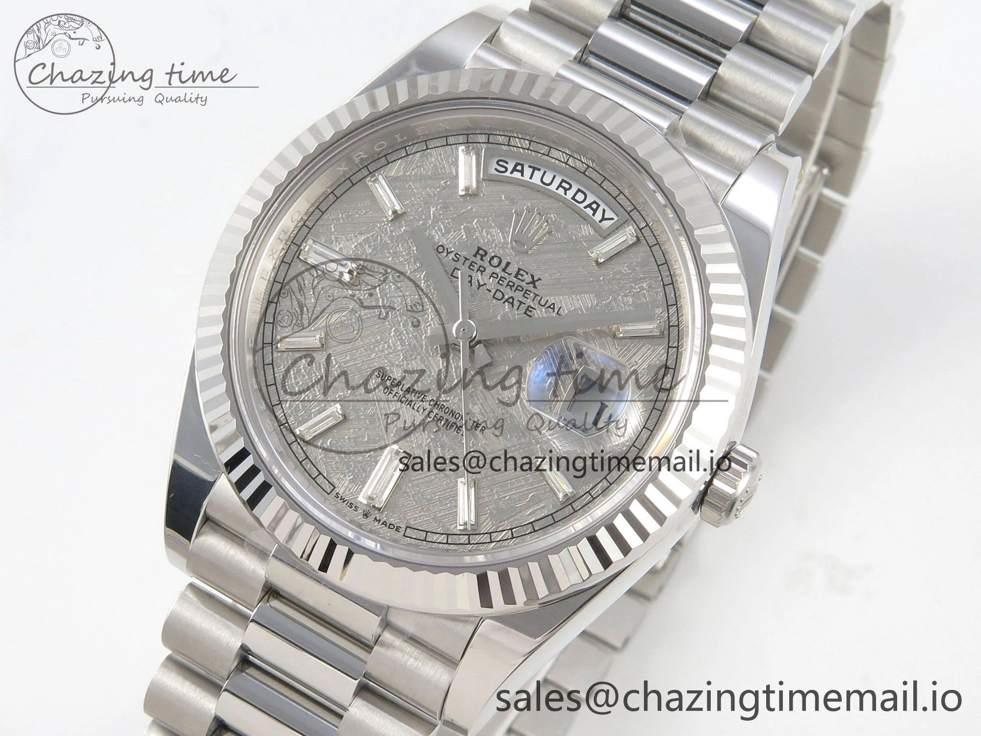 Day Date 40 SS 228236 THBF 1:1 Best Edition Grey Textured Crystal Dial on President Bracelet VR3255 V3 (Gain Weight)