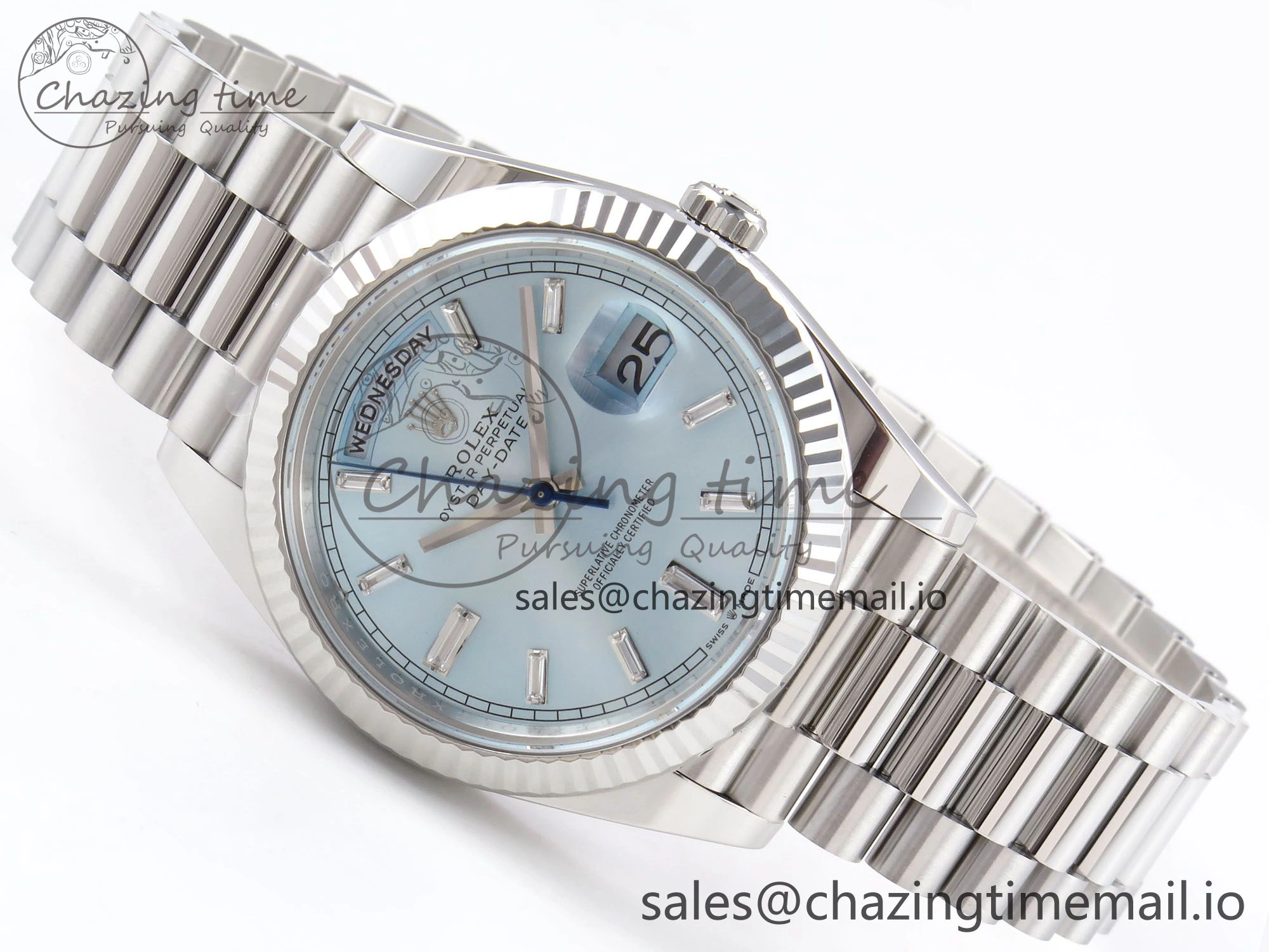 Day Date 40 SS 228236 THBF 1:1 Best Edition Ice-Blue Crystal Dial on President Bracelet VR3255 (Gain Weight)
