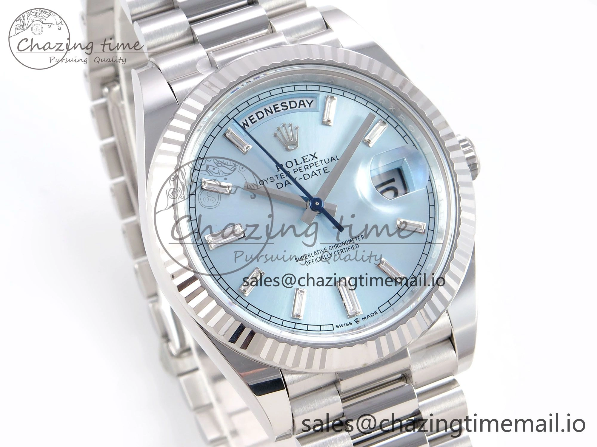 Day Date 40 SS 228236 THBF 1:1 Best Edition Ice-Blue Crystal Dial on President Bracelet VR3255 (Gain Weight)