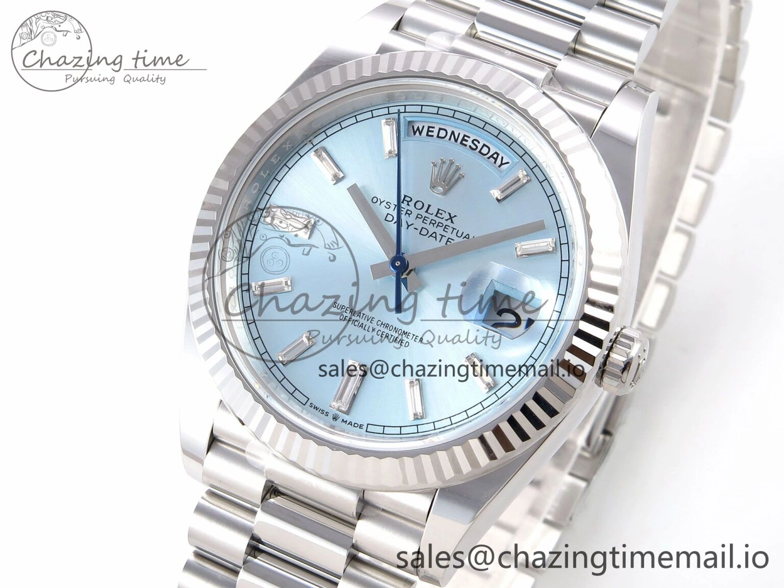 Day Date 40 SS 228236 THBF 1:1 Best Edition Ice-Blue Crystal Dial on President Bracelet VR3255 (Gain Weight)