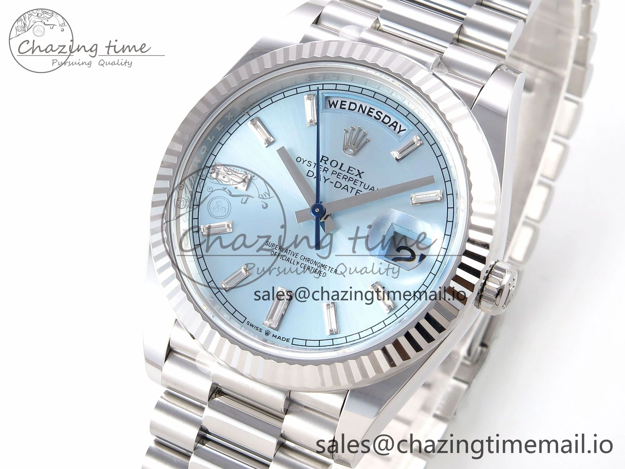 Day Date 40 SS 228236 THBF 1:1 Best Edition Ice-Blue Crystal Dial on President Bracelet VR3255 (Gain Weight)