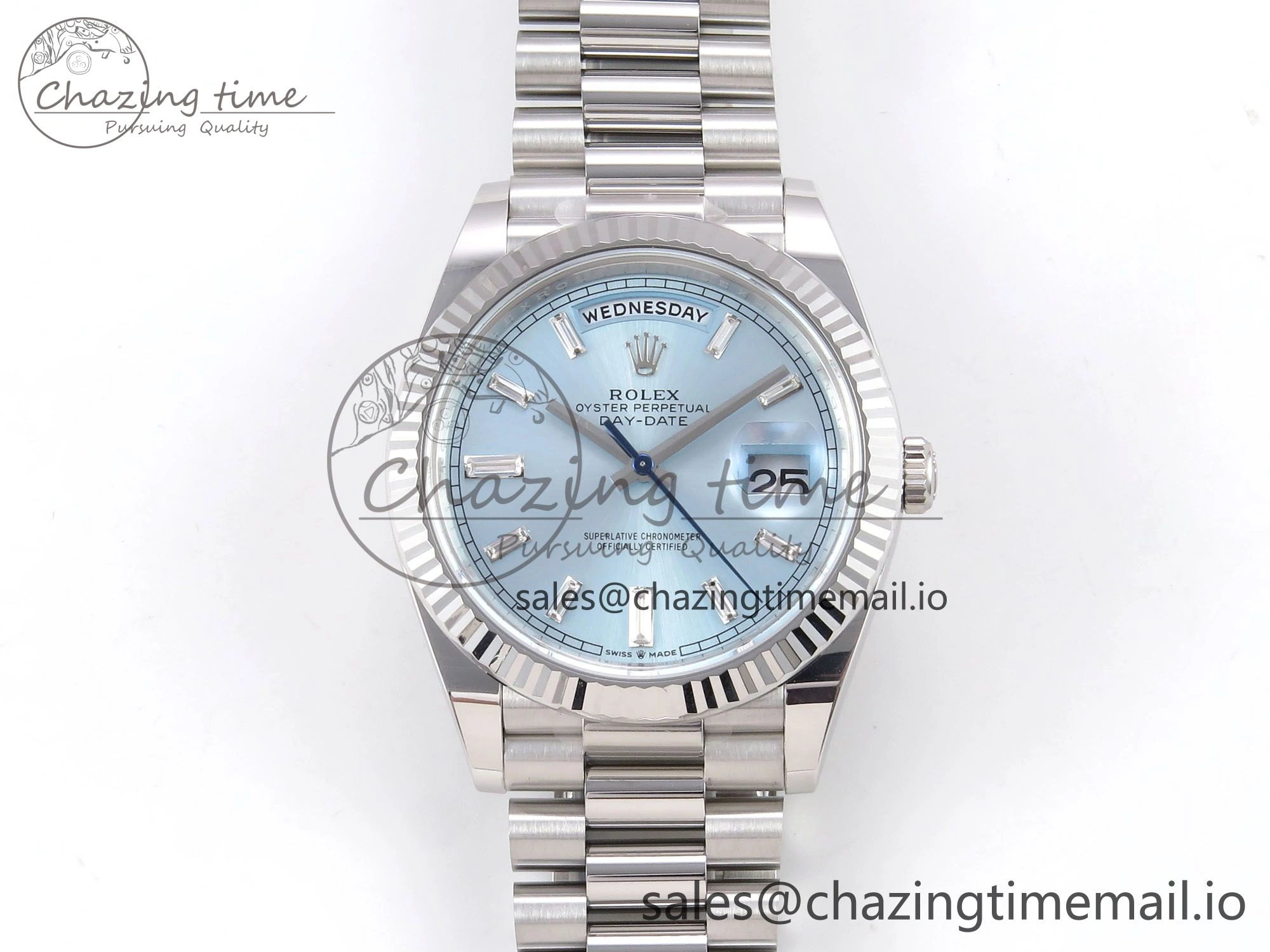 Day Date 40 SS 228236 THBF 1:1 Best Edition Ice-Blue Crystal Dial on President Bracelet VR3255 (Gain Weight)