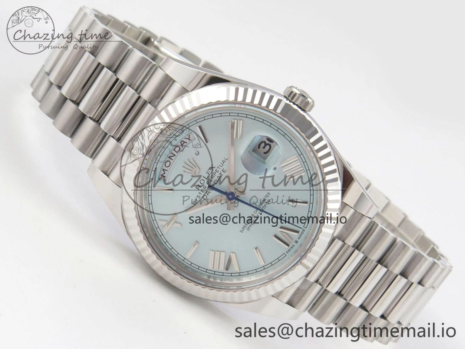 Day Date 40 SS 228236 THBF 1:1 Best Edition Ice Blue Roman Dial on President Bracelet VR3255 V3 (Gain Weight)