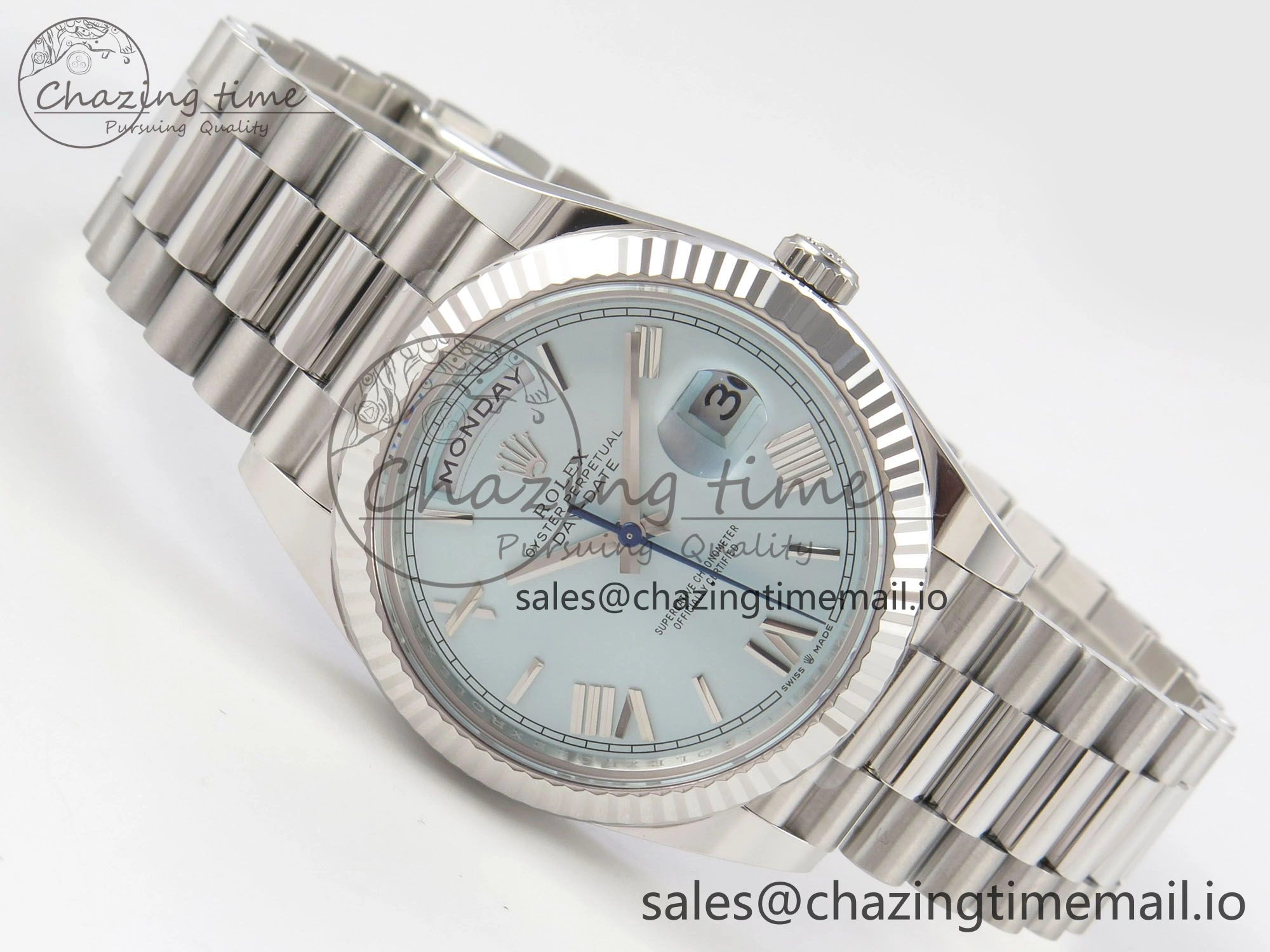 Day Date 40 SS 228236 THBF 1:1 Best Edition Ice Blue Roman Dial on President Bracelet VR3255 V3 (Gain Weight)
