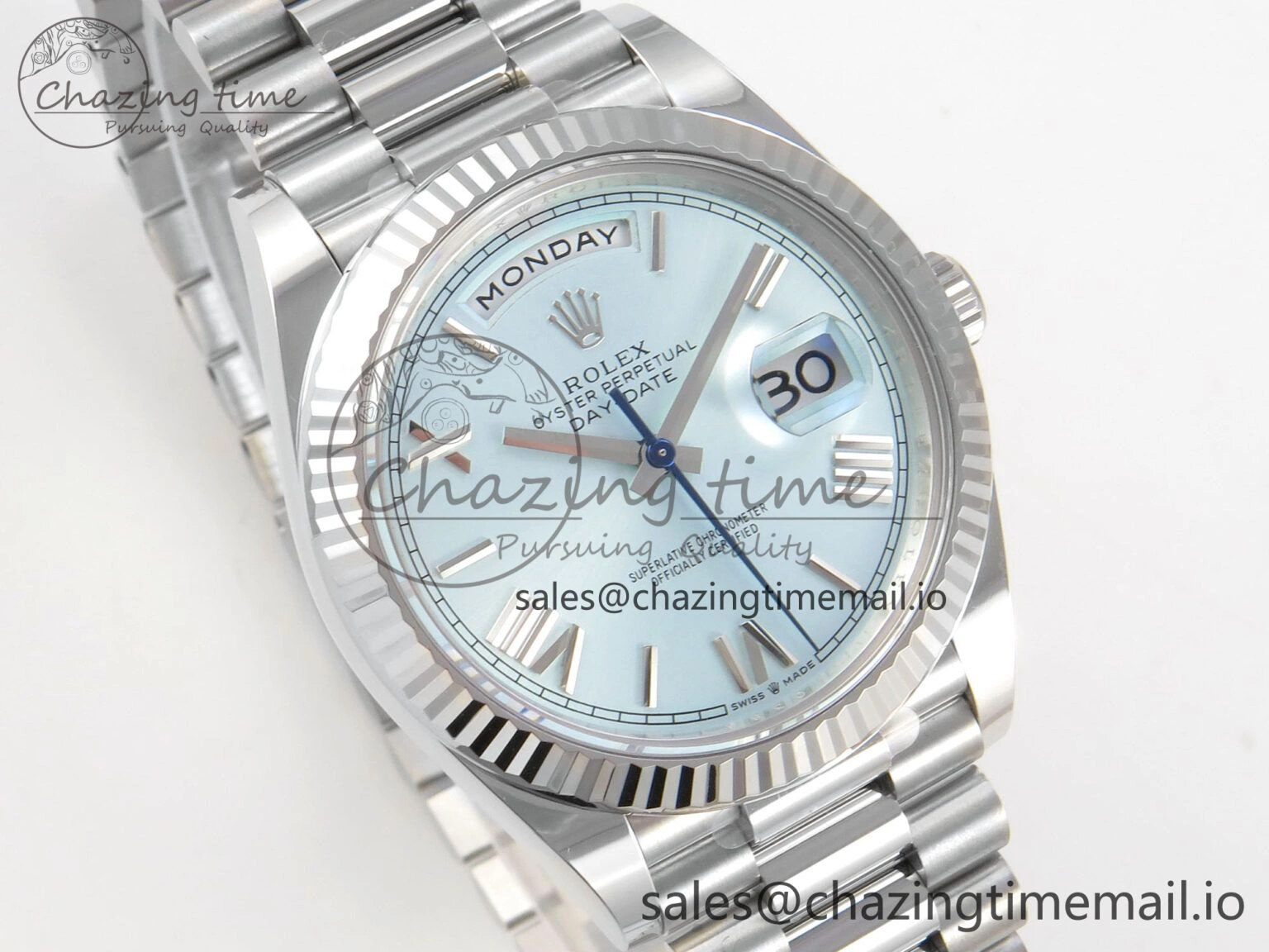 Day Date 40 SS 228236 THBF 1:1 Best Edition Ice Blue Roman Dial on President Bracelet VR3255 V3 (Gain Weight)