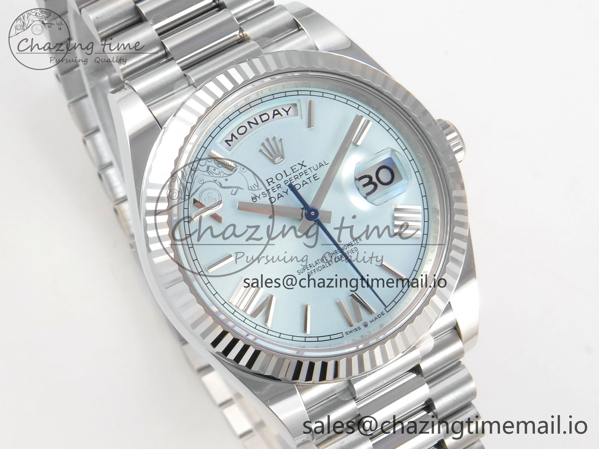 Day Date 40 SS 228236 THBF 1:1 Best Edition Ice Blue Roman Dial on President Bracelet VR3255 V3 (Gain Weight)