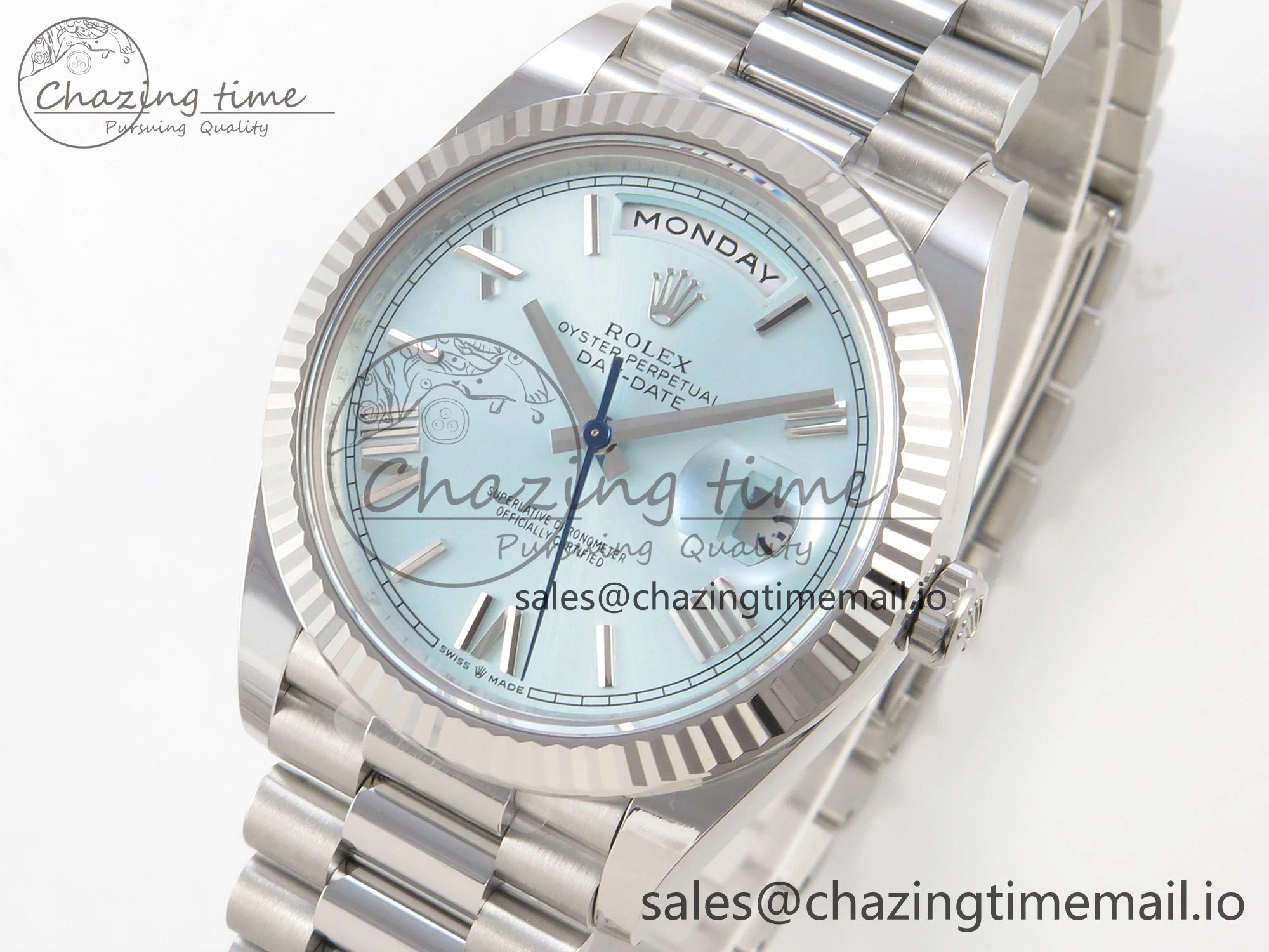 Day Date 40 SS 228236 THBF 1:1 Best Edition Ice Blue Roman Dial on President Bracelet VR3255 V3 (Gain Weight)
