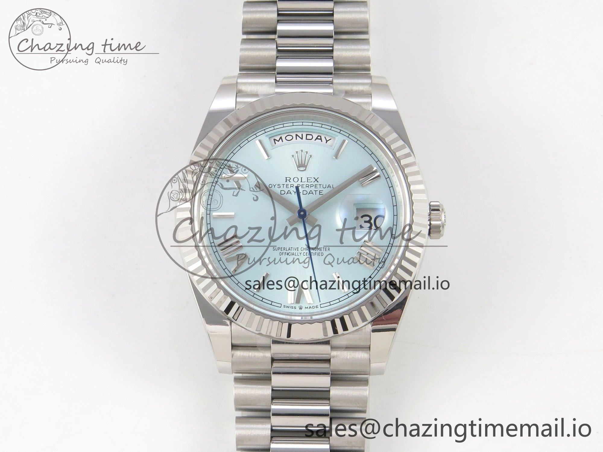 Day Date 40 SS 228236 THBF 1:1 Best Edition Ice Blue Roman Dial on President Bracelet VR3255 V3 (Gain Weight)