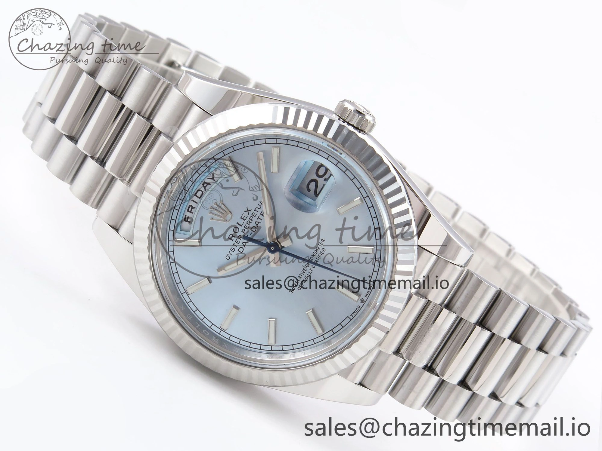 Day Date 40 SS 228236 THBF 1:1 Best Edition Ice-Blue Stick Dial on President Bracelet VR3255 (Gain Weight)
